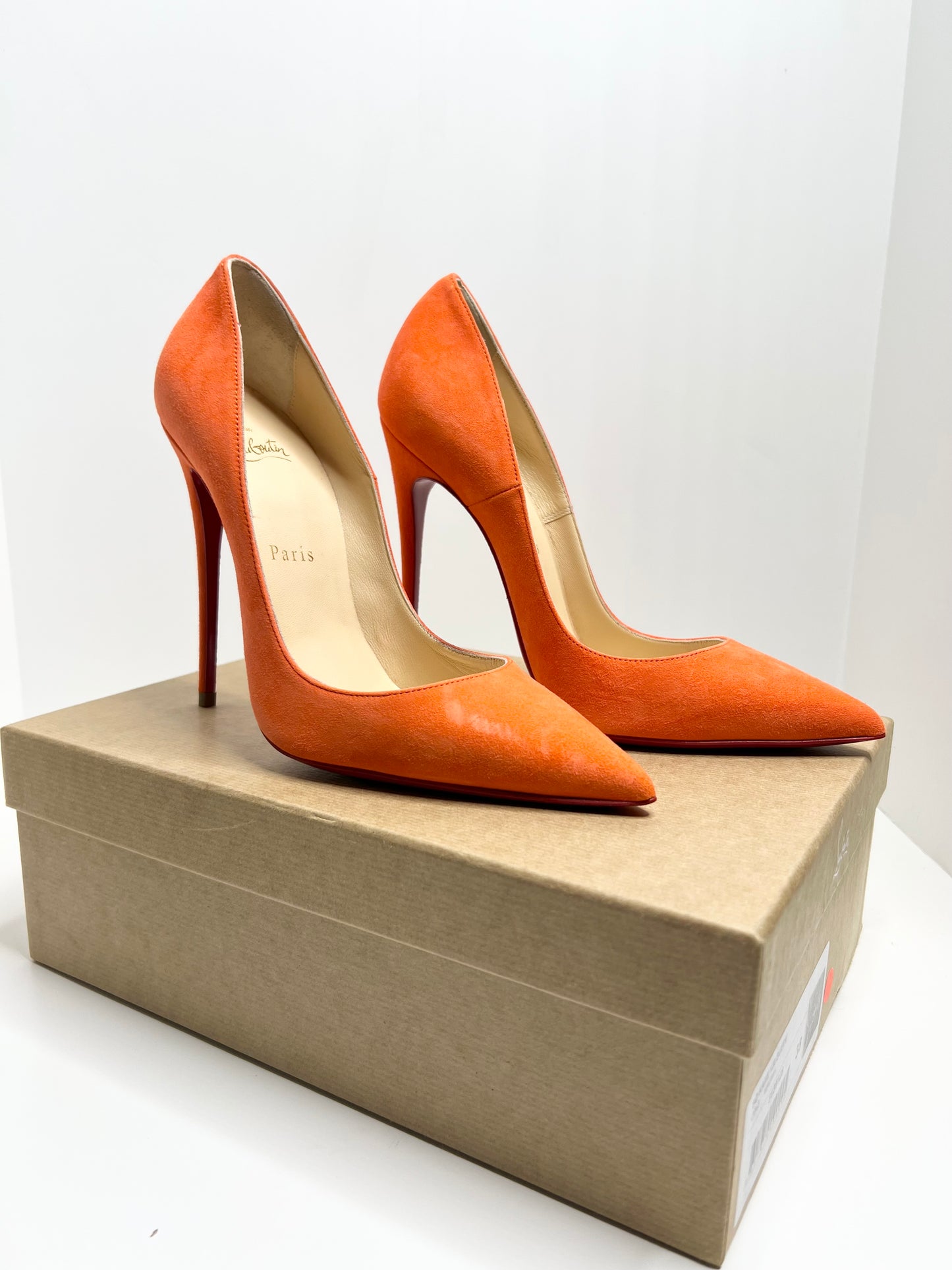 Christian Louboutin So Kate 120 Suede, Bright Orange, Size 38