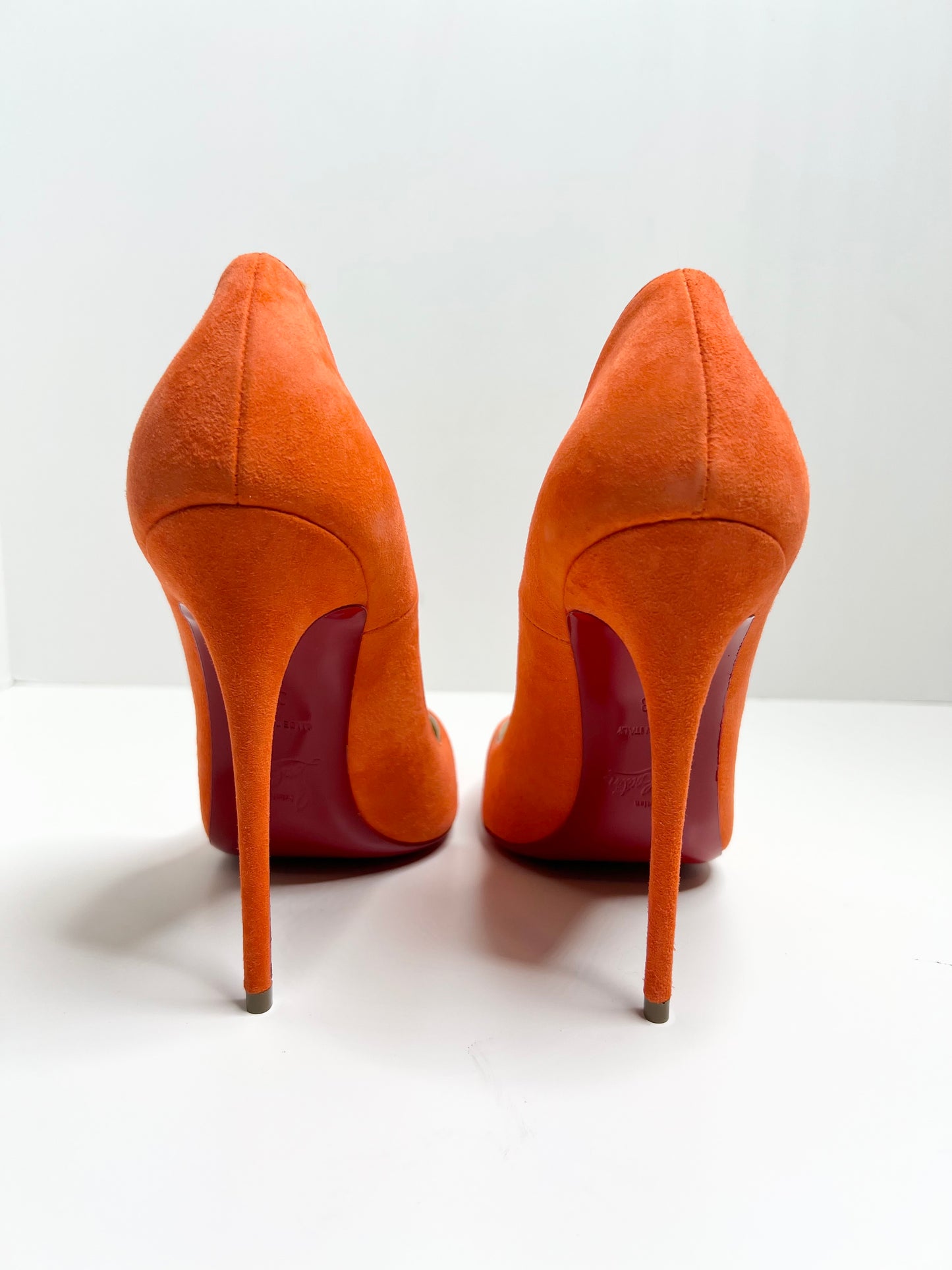 Christian Louboutin So Kate 120 Suede, Bright Orange, Size 38