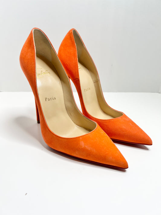 Christian Louboutin So Kate 120 Suede, Bright Orange, Size 38