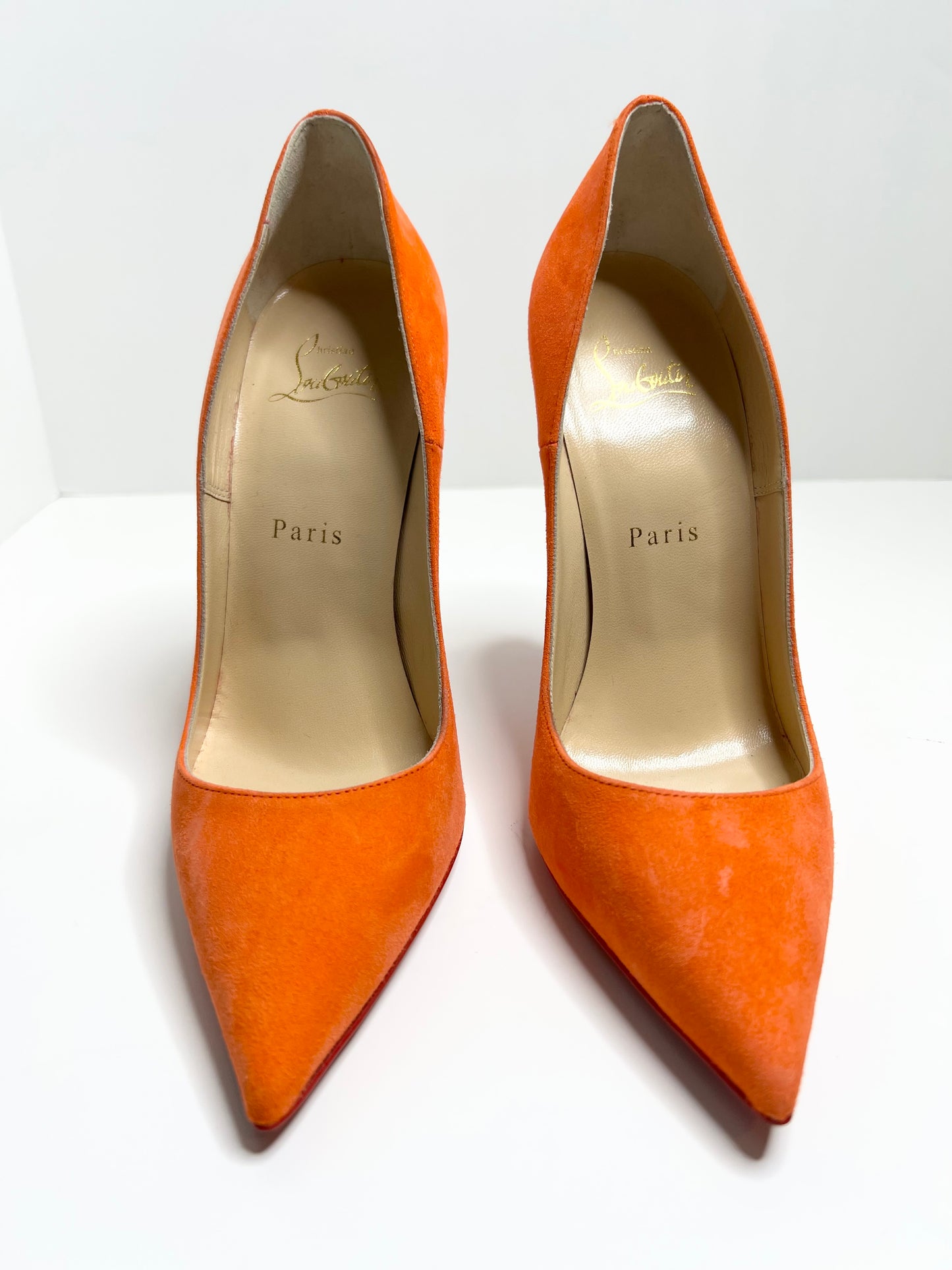 Christian Louboutin So Kate 120 Suede, Bright Orange, Size 38