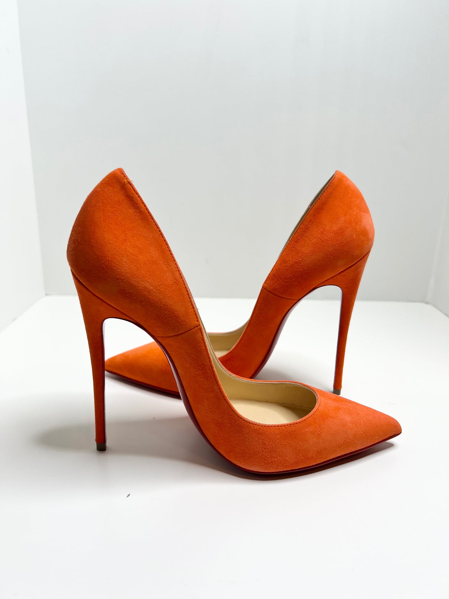 Christian Louboutin So Kate 120 Suede, Bright Orange, Size 38