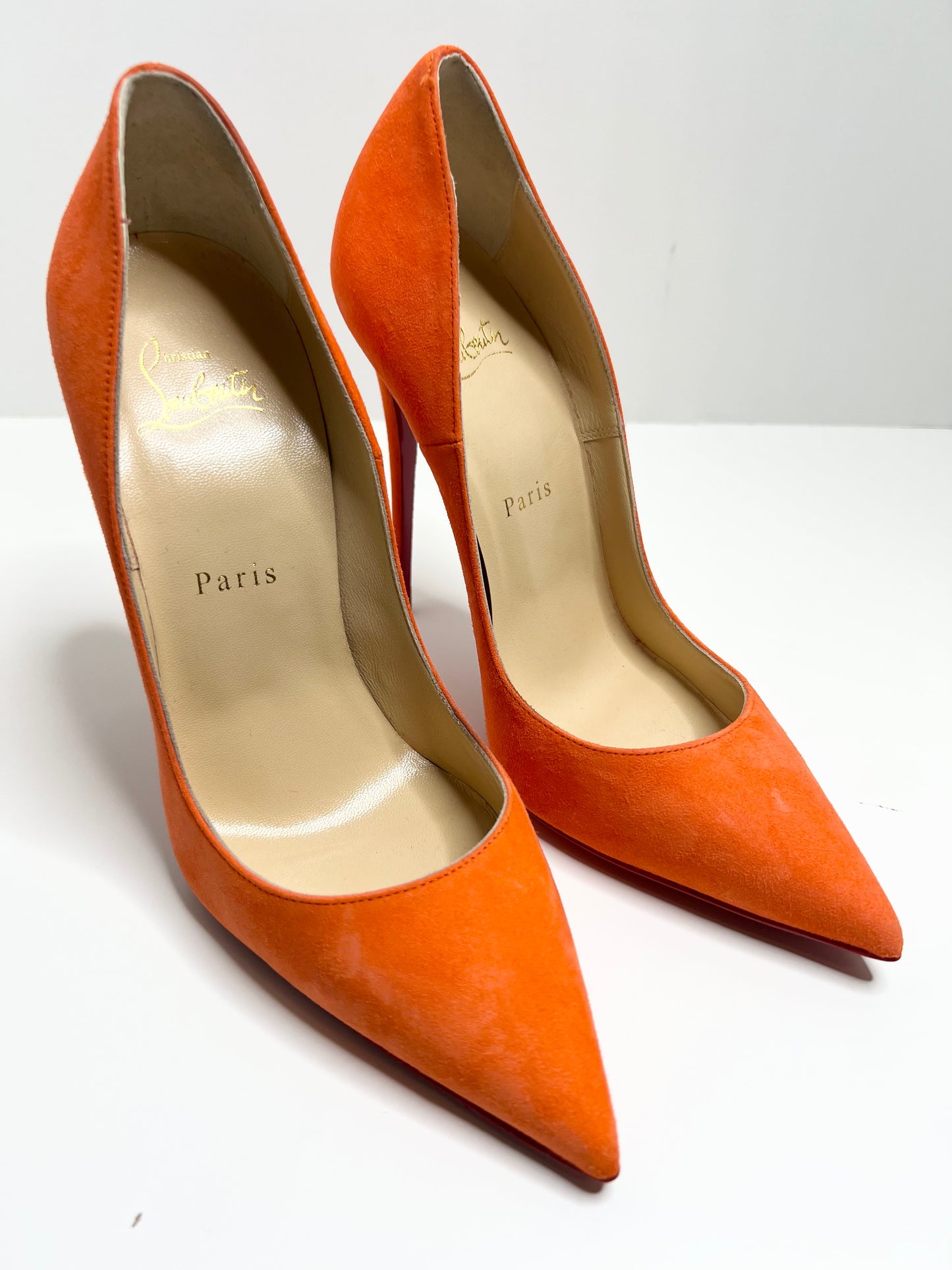 Christian Louboutin So Kate 120 Suede, Bright Orange, Size 38