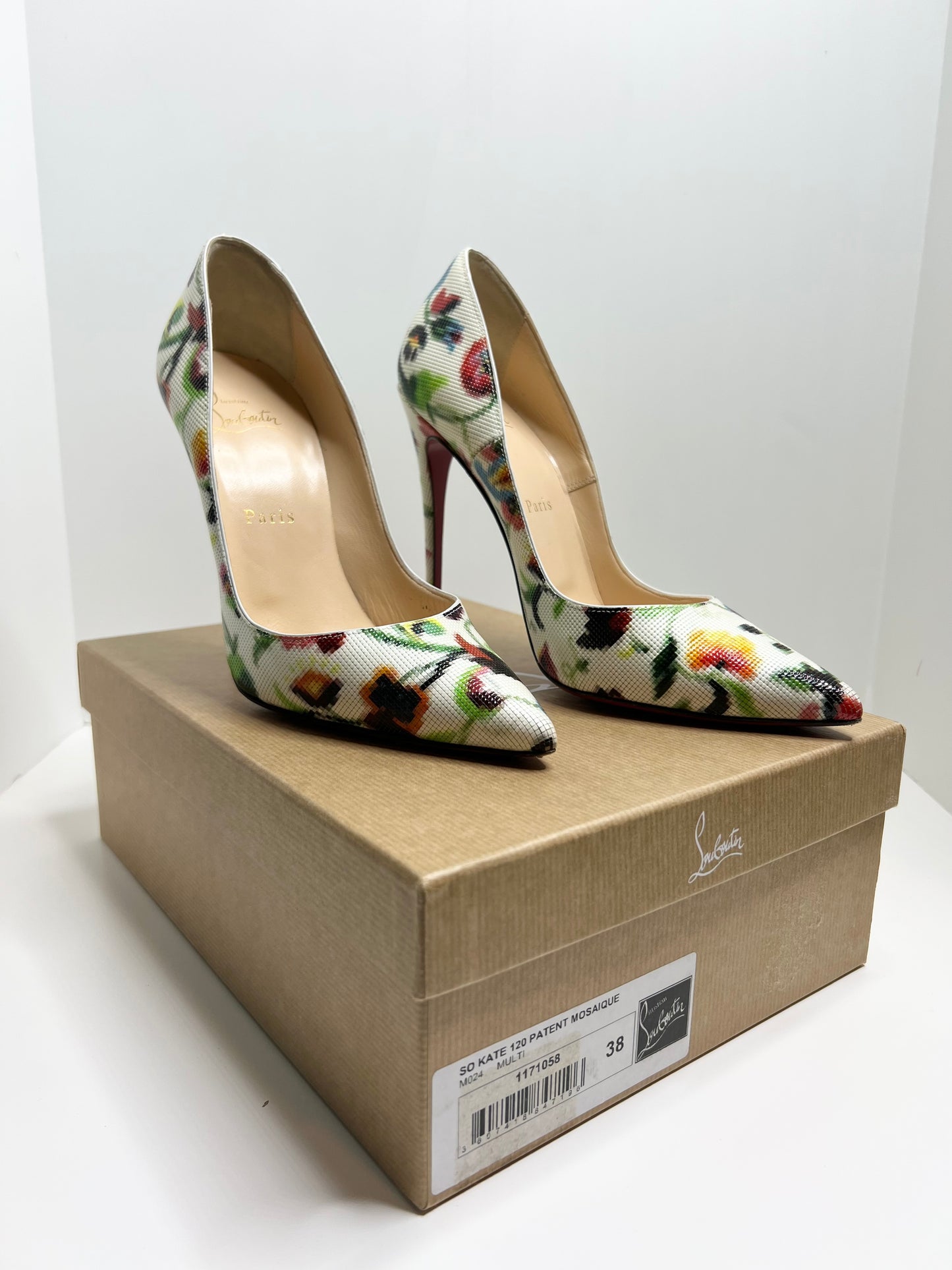 Christian Louboutin So Kate 120 Patent, Multi-color, Size 38