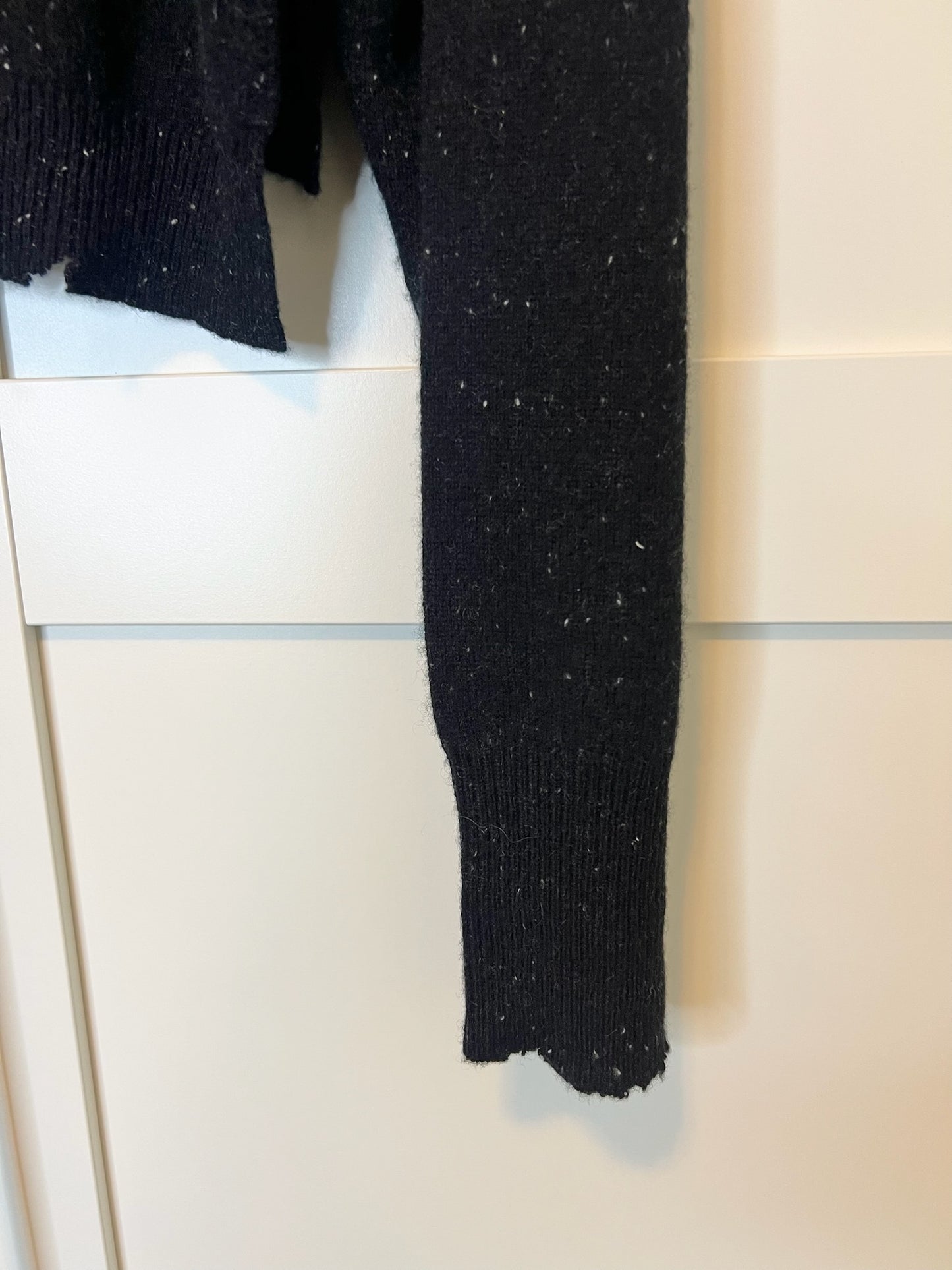 RtA Cashmere Distressed Speckled Black Sweater, Size L