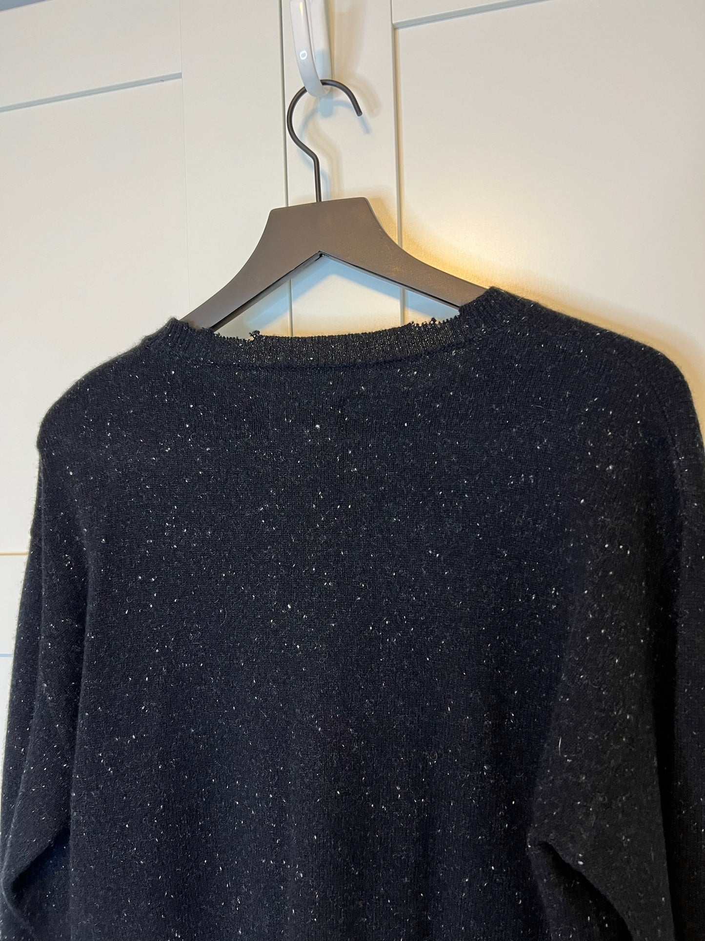 RtA Cashmere Distressed Speckled Black Sweater, Size L