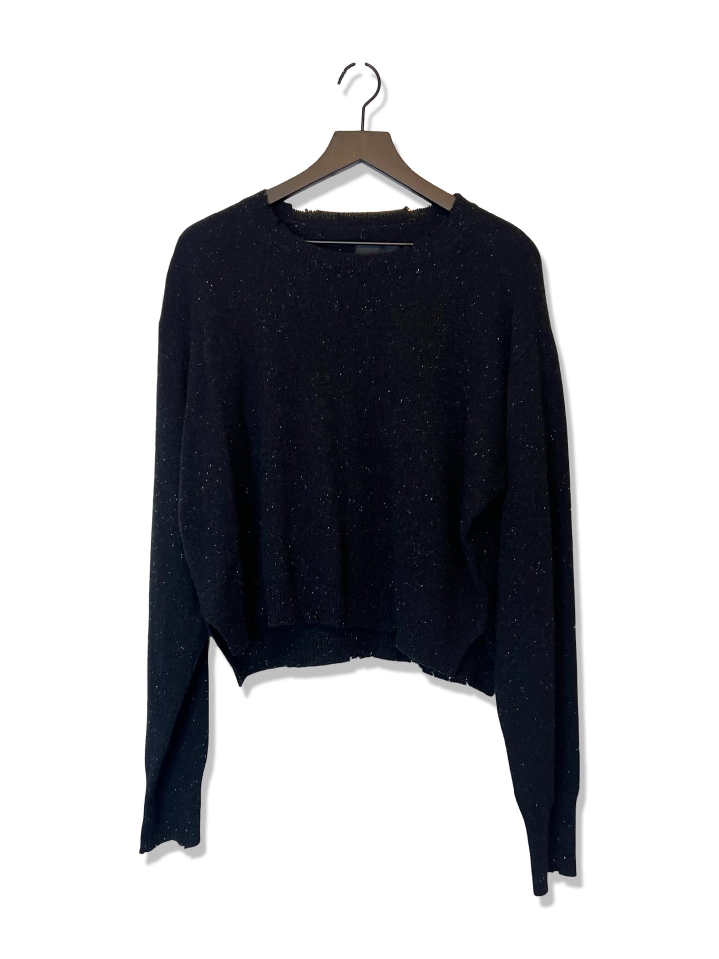 RtA Cashmere Distressed Speckled Black Sweater, Size L