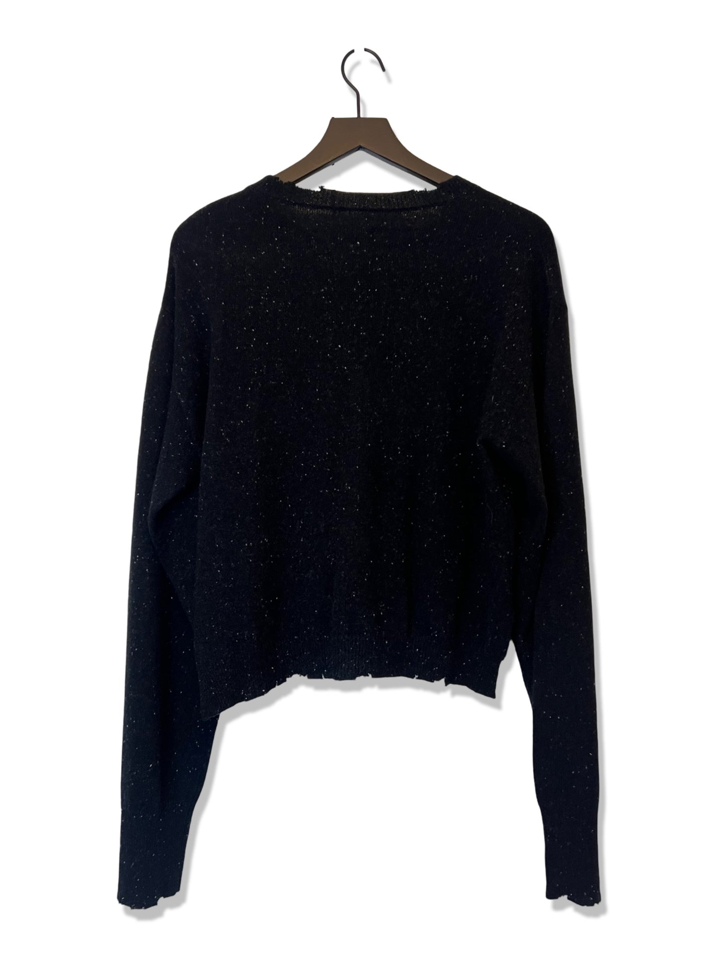 RtA Cashmere Distressed Speckled Black Sweater, Size L