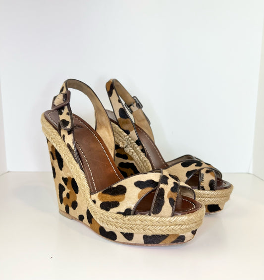 Christian Louboutins Pony Hair Tigresse 140 Espadrille Wedges, 37