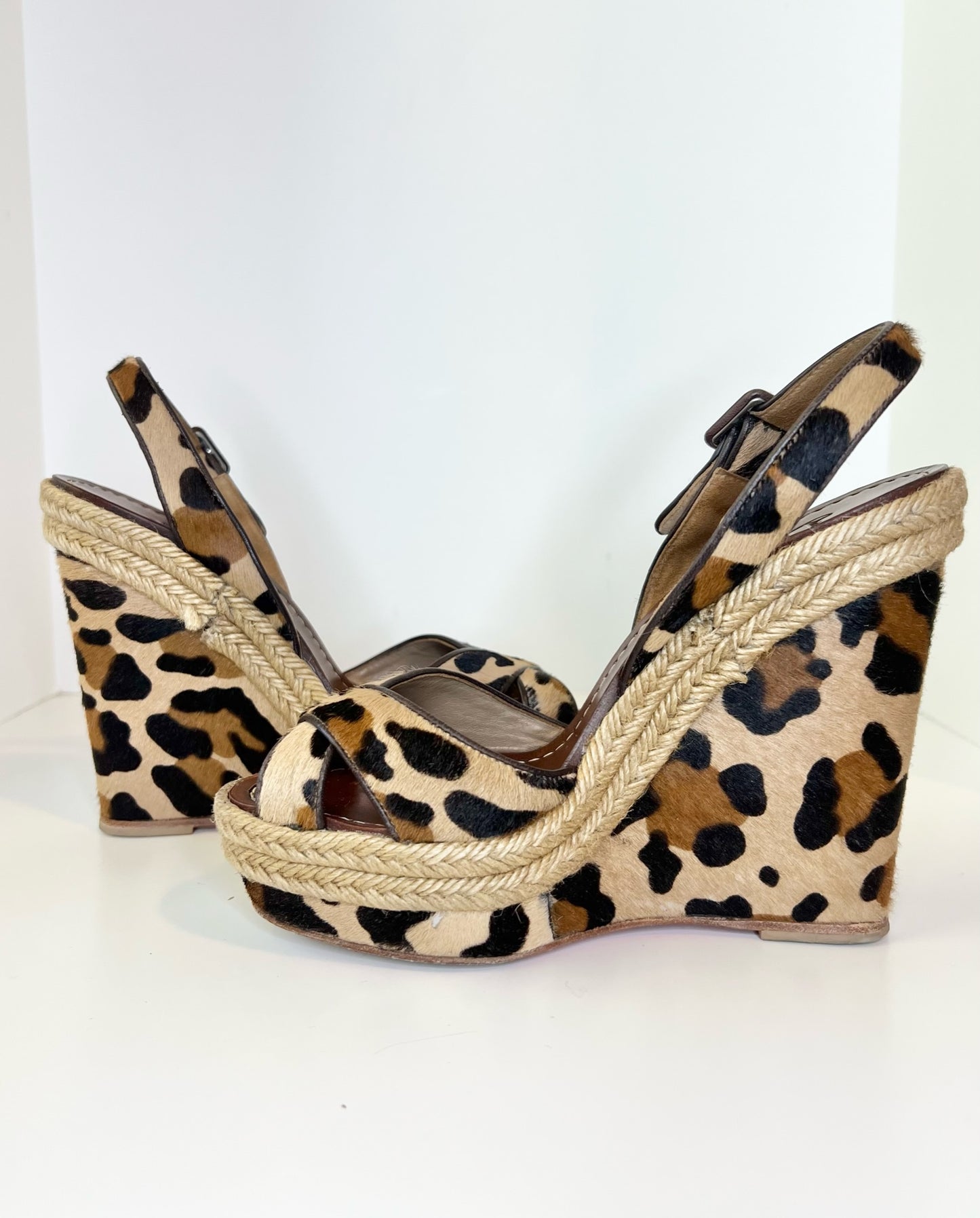 Christian Louboutins Pony Hair Tigresse 140 Espadrille Wedges, 37