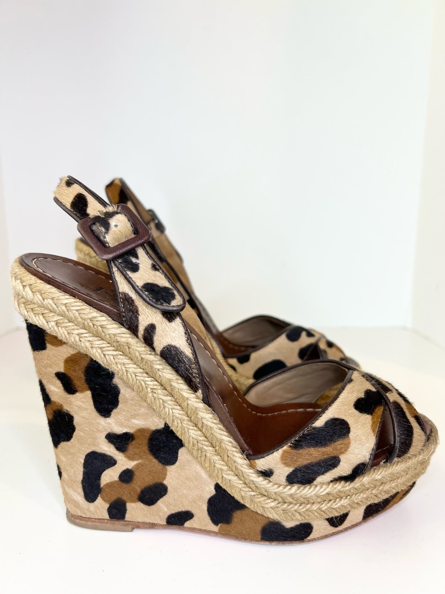 Christian Louboutins Pony Hair Tigresse 140 Espadrille Wedges, 37