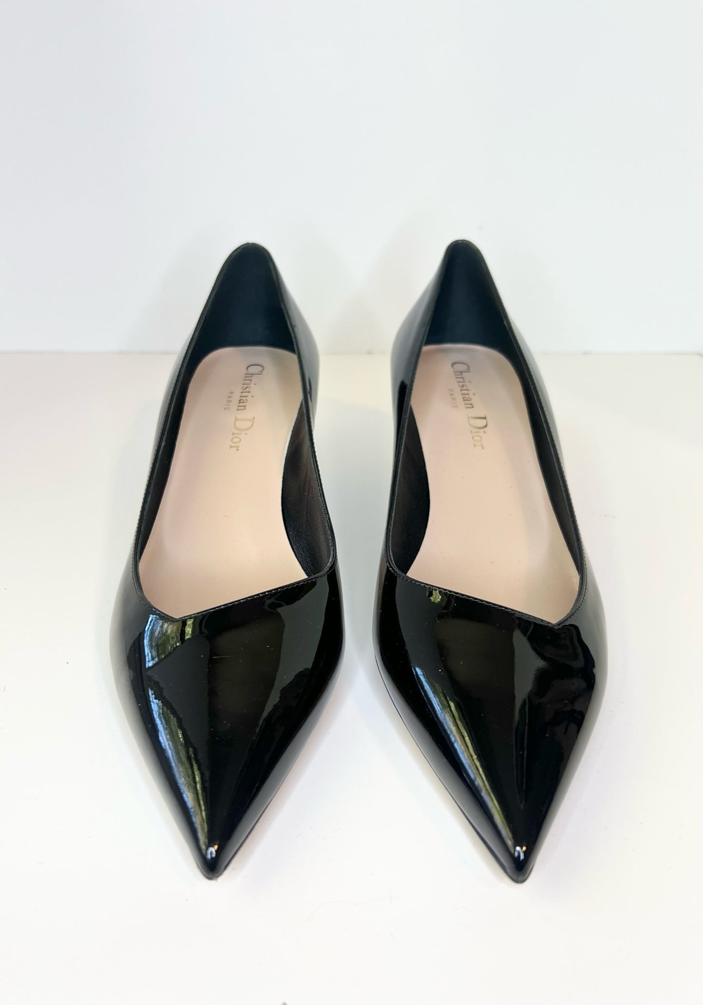 NWT Christian Dior Black Patent Leather Low Heel Pumps 37.5