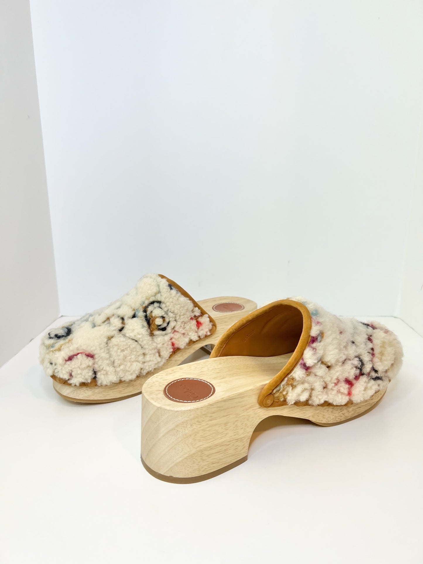 Chloé Joy Genuine Shearling Clog Multi Color White, Size 39