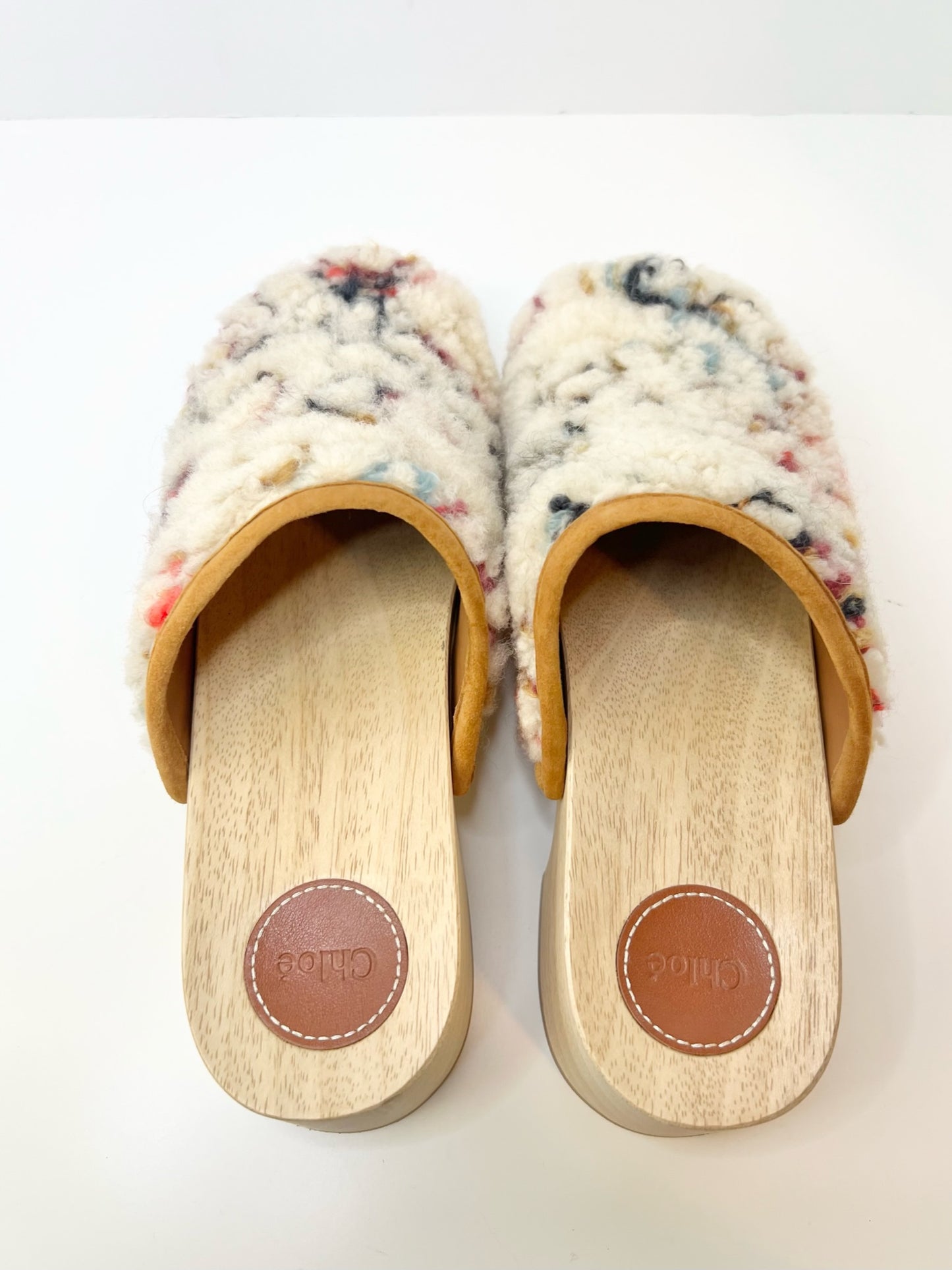 Chloé Joy Genuine Shearling Clog Multi Color White, Size 39