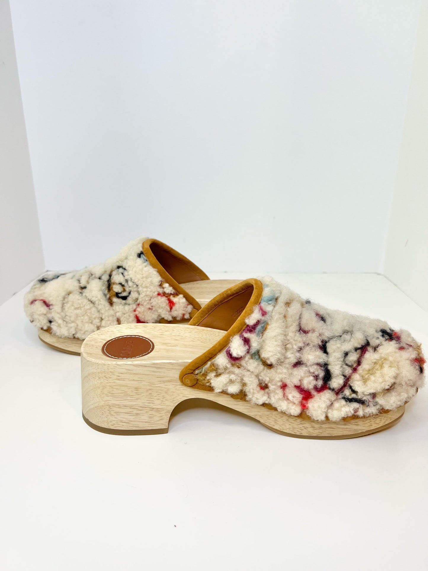 Chloé Joy Genuine Shearling Clog Multi Color White, Size 39