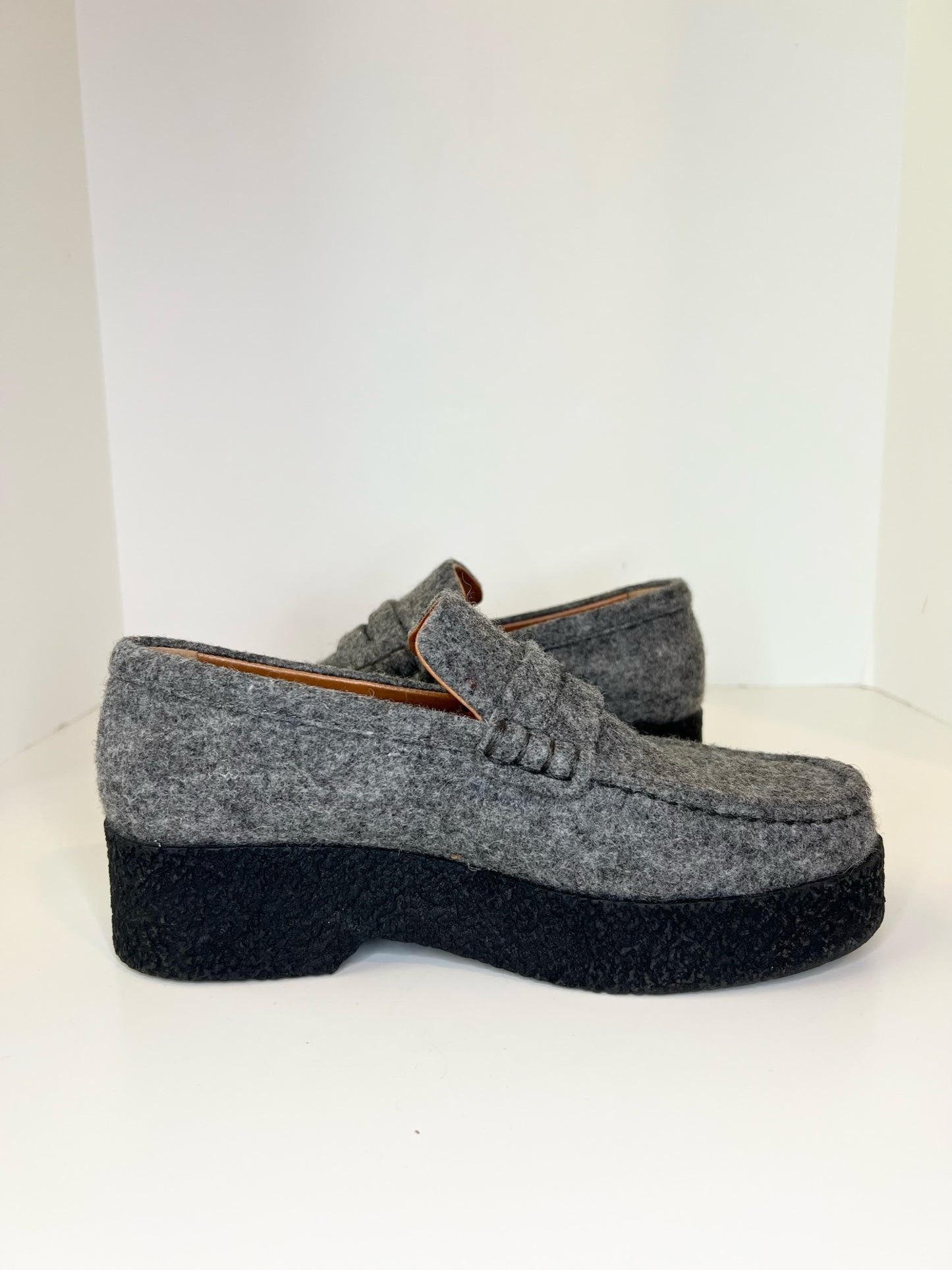 Celine Grey Wool Loafers, Size 37