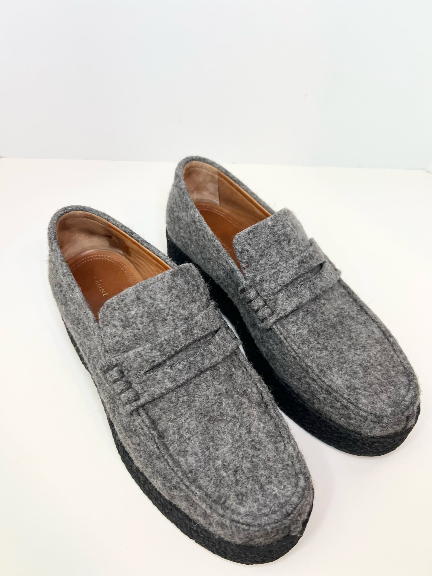 Celine Grey Wool Loafers, Size 37