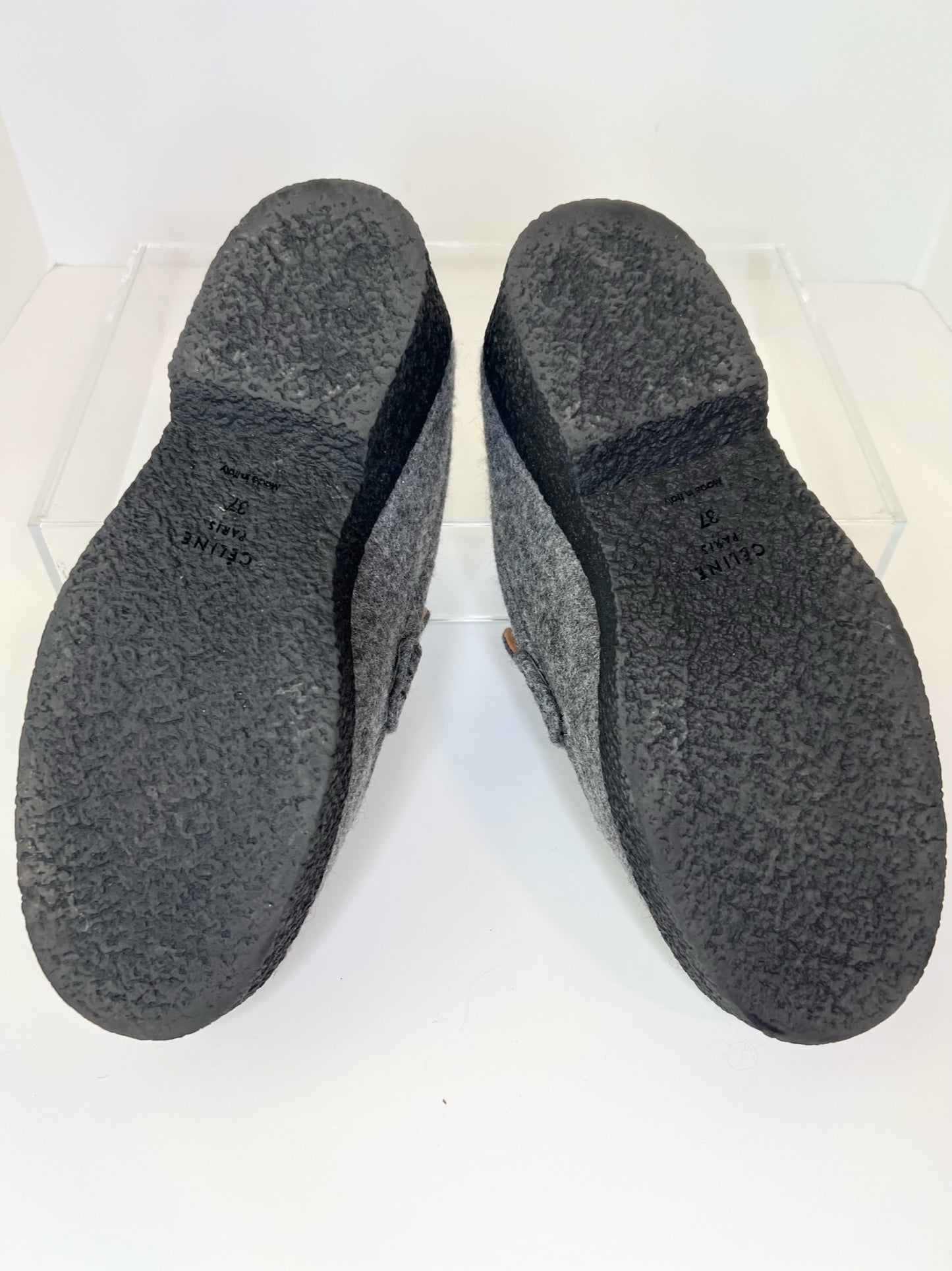 Celine Grey Wool Loafers, Size 37