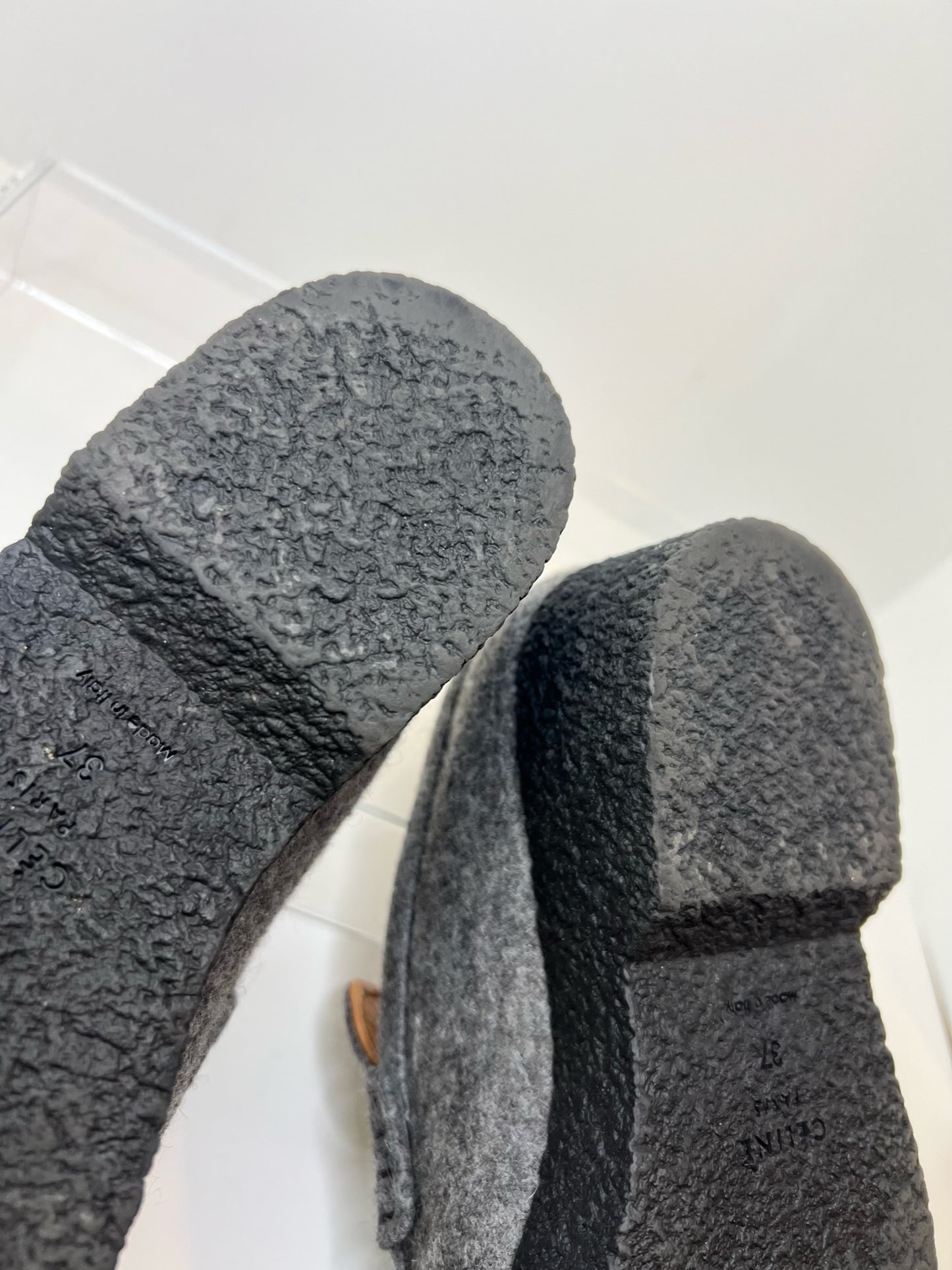 Celine Grey Wool Loafers, Size 37