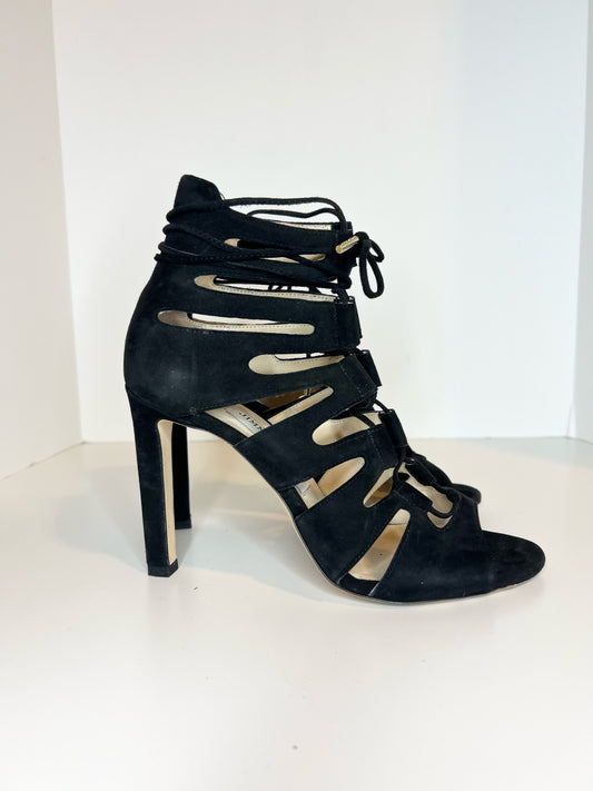 Jimmy Choo Black Suede Gladiator Sandals, Size 37.5