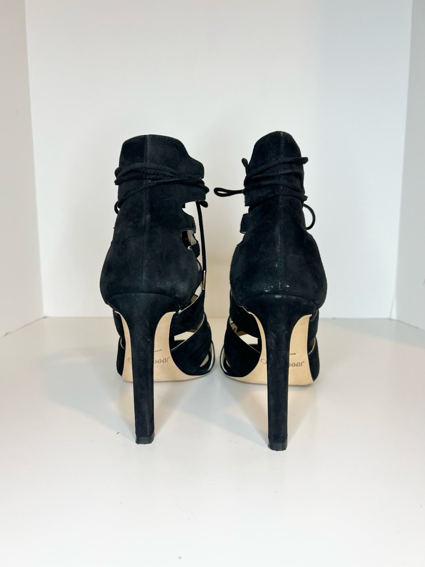 Jimmy Choo Black Suede Gladiator Sandals, Size 37.5