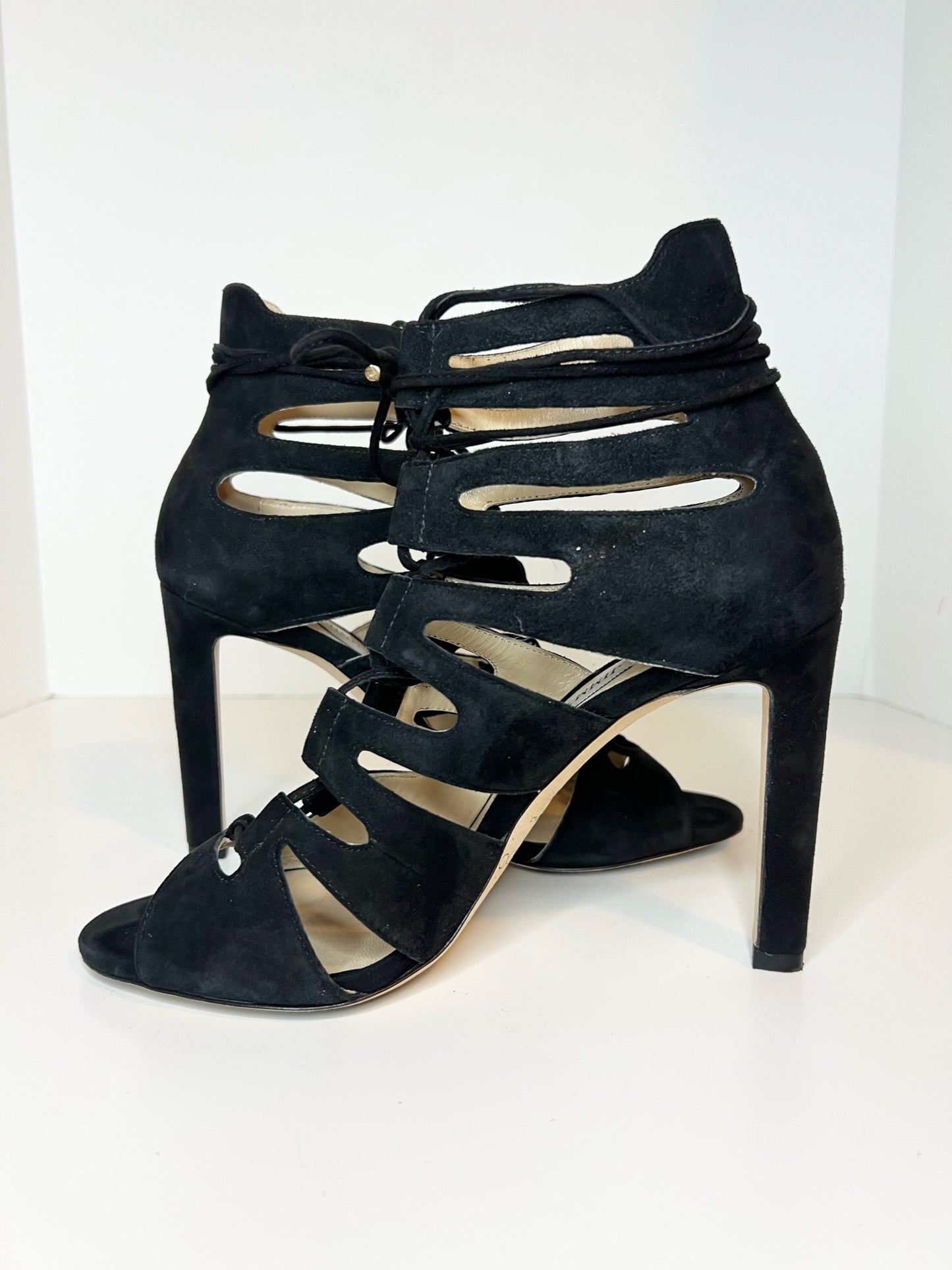 Jimmy Choo Black Suede Gladiator Sandals, Size 37.5