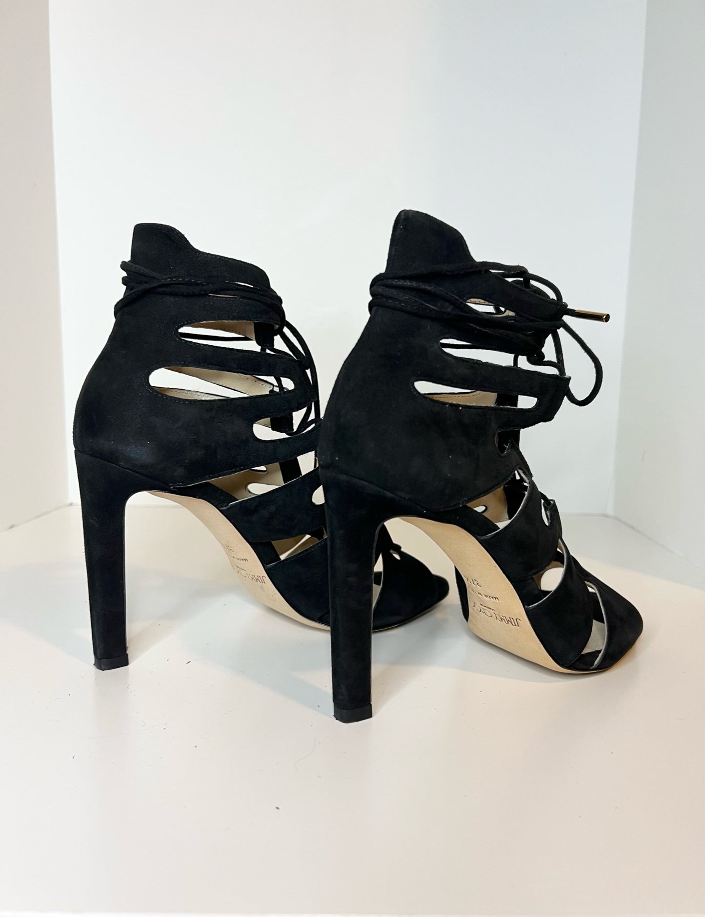 Jimmy Choo Black Suede Gladiator Sandals, Size 37.5