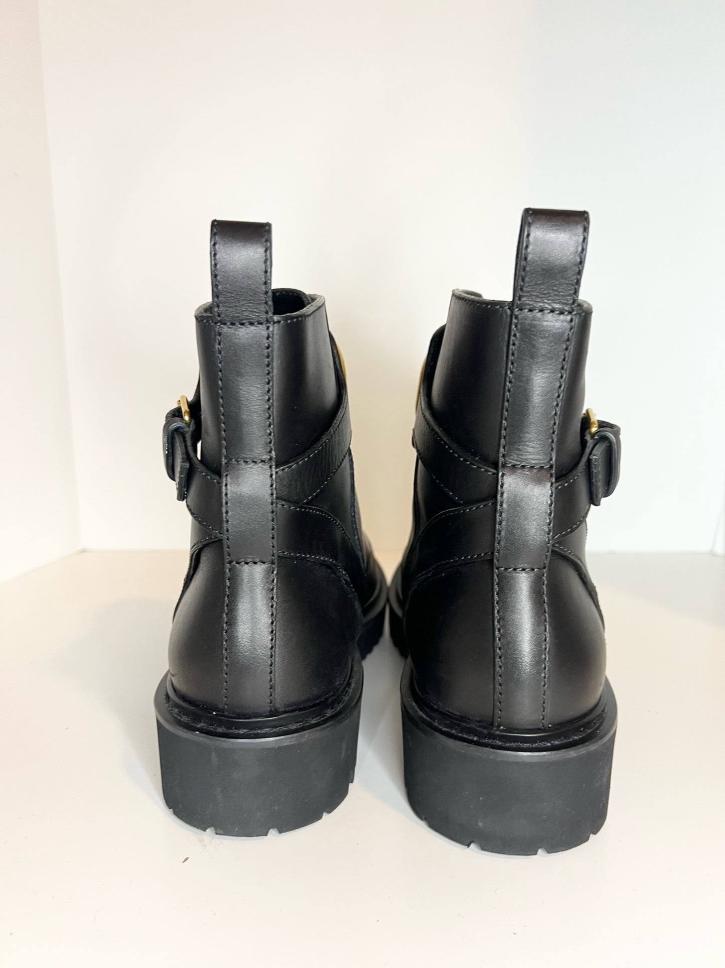 Valentino V-logo Black Leather Combat Boots, Size 37.5