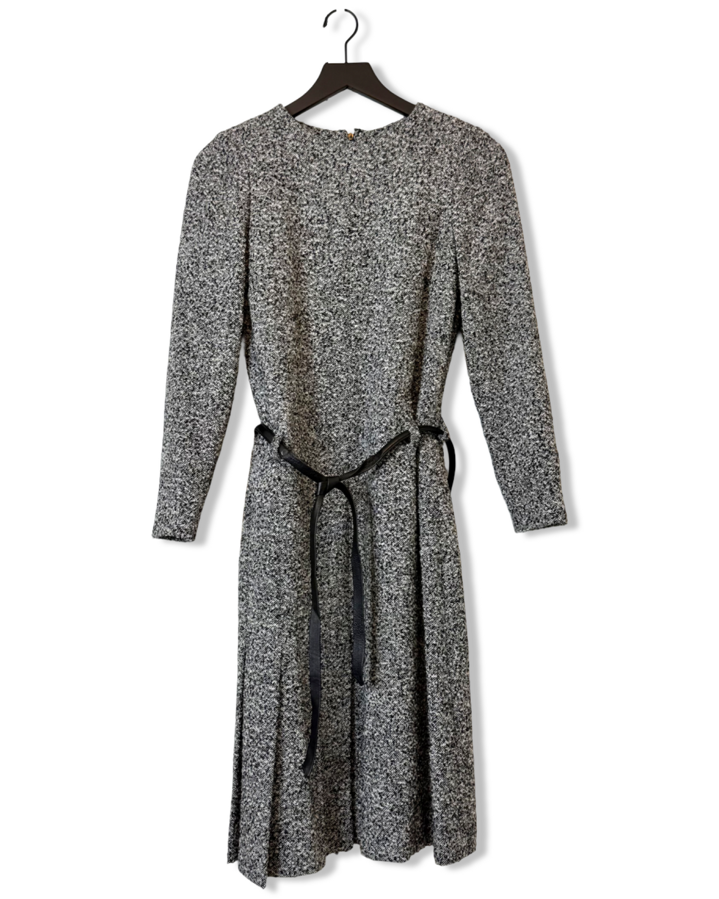 Oscar de la Renta Black & White Tweed Belted Dress, Size 4