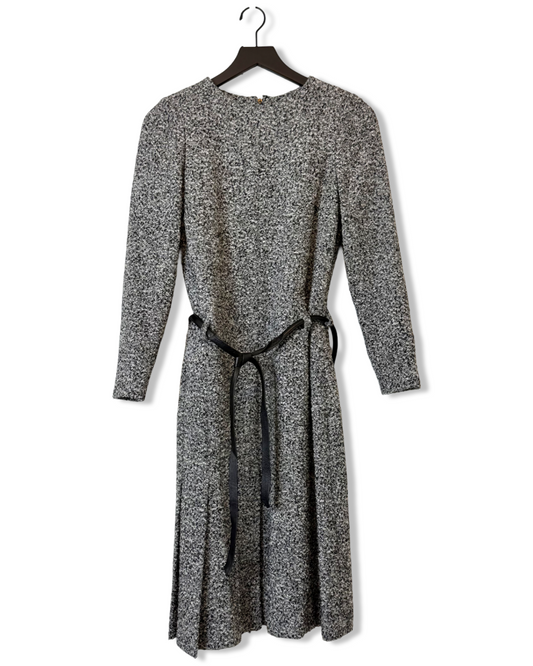 Oscar de la Renta Black & White Tweed Belted Dress, Size 4
