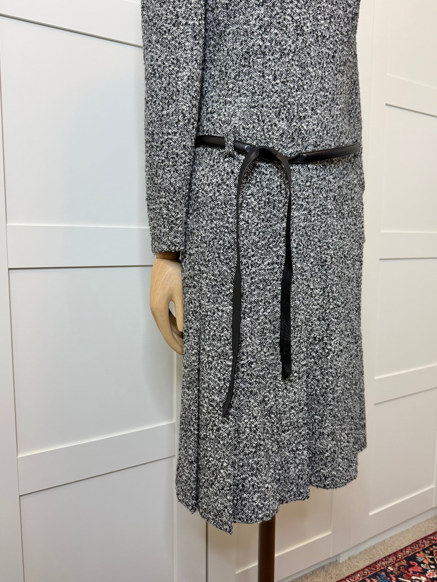 Oscar de la Renta Black & White Tweed Belted Dress, Size 4