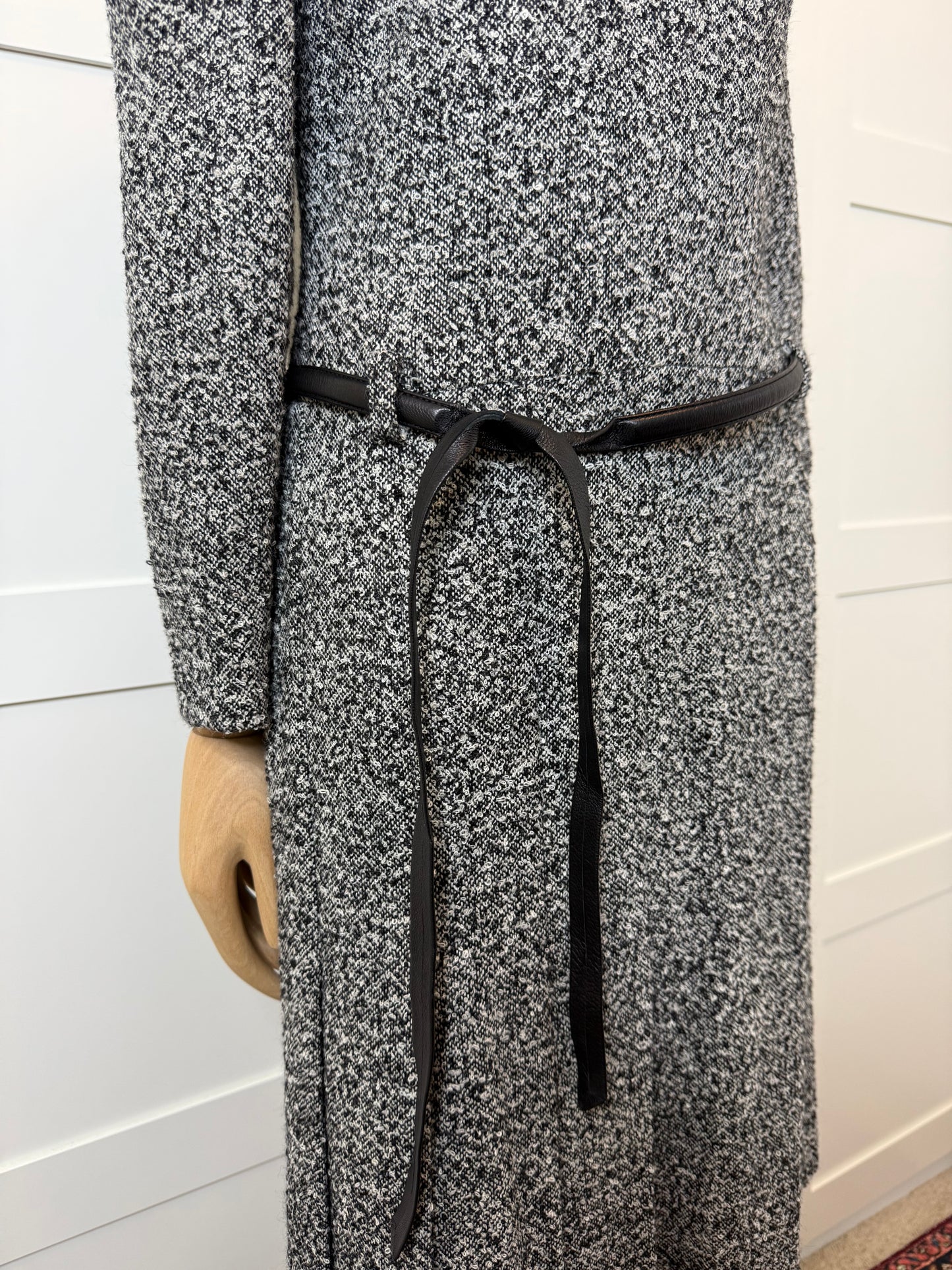 Oscar de la Renta Black & White Tweed Belted Dress, Size 4