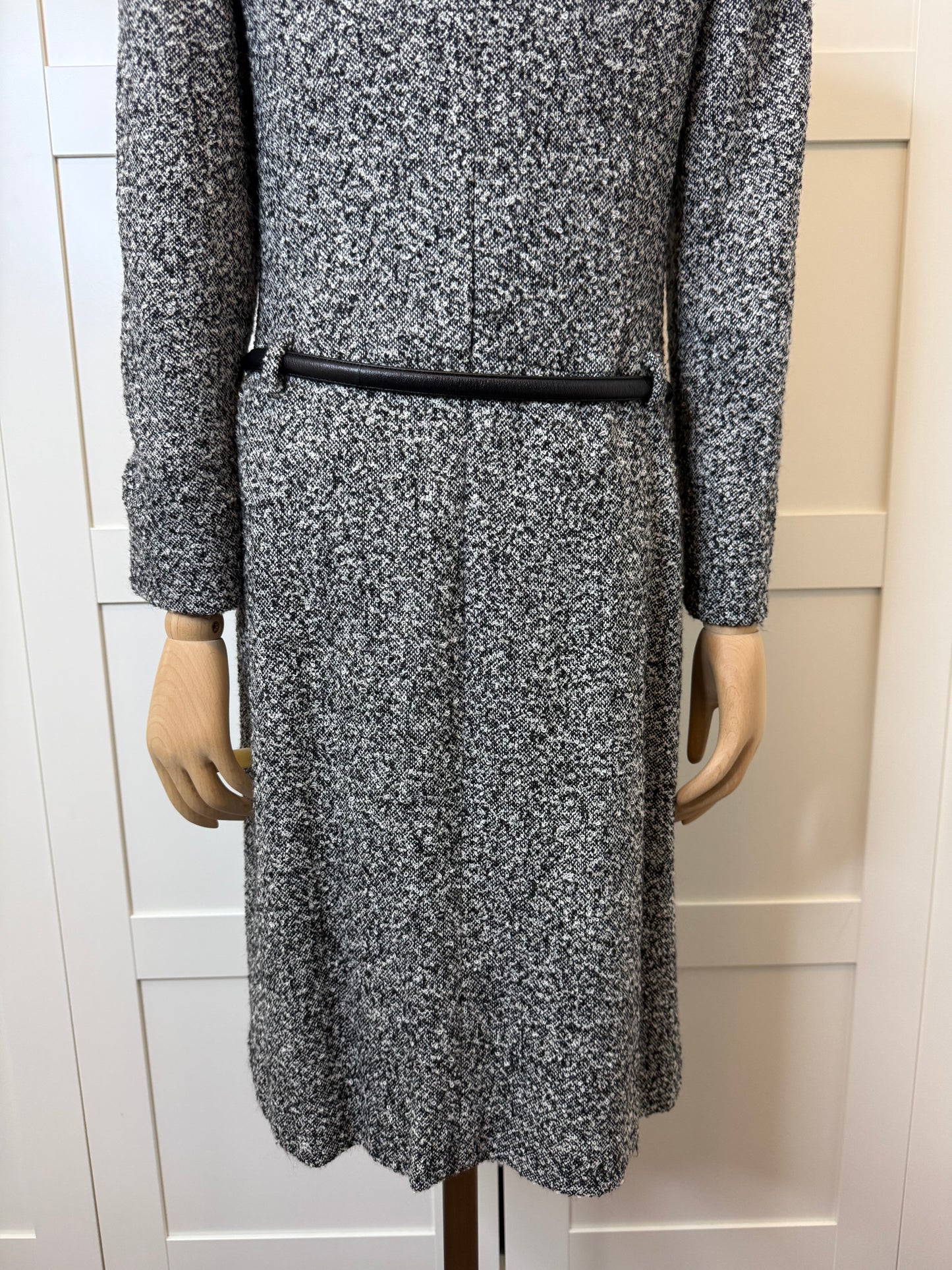 Oscar de la Renta Black & White Tweed Belted Dress, Size 4