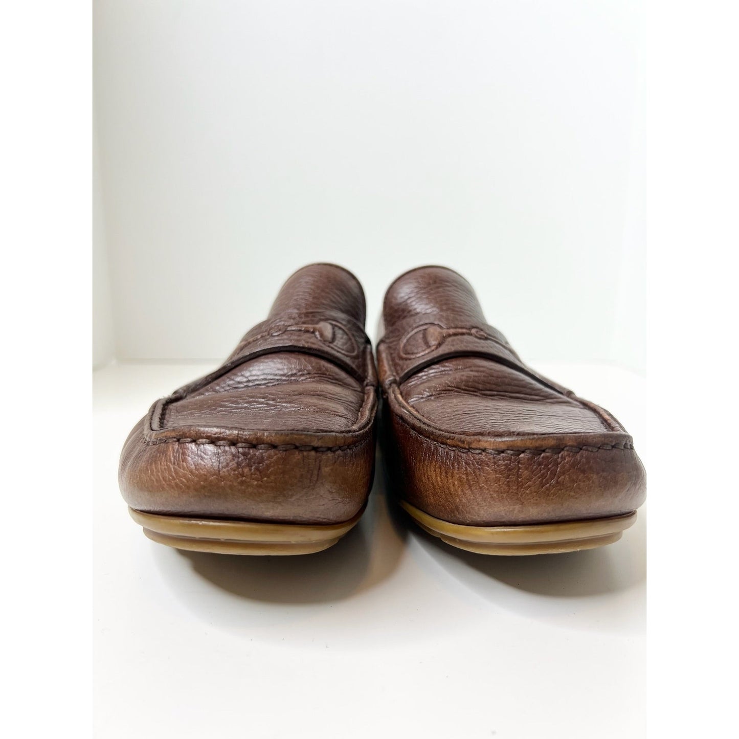 Gucci Brown Leather Driver w/ Embossed Horsebit Logo, Size 6.5