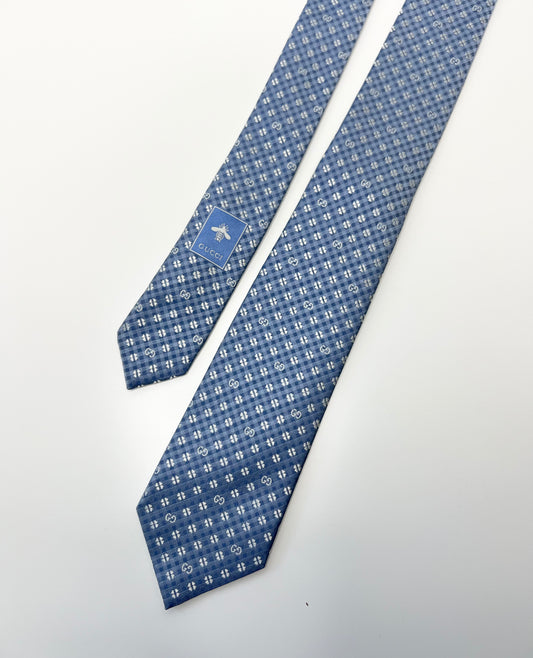 Gucci GG Clover Light Blue Silk Tie