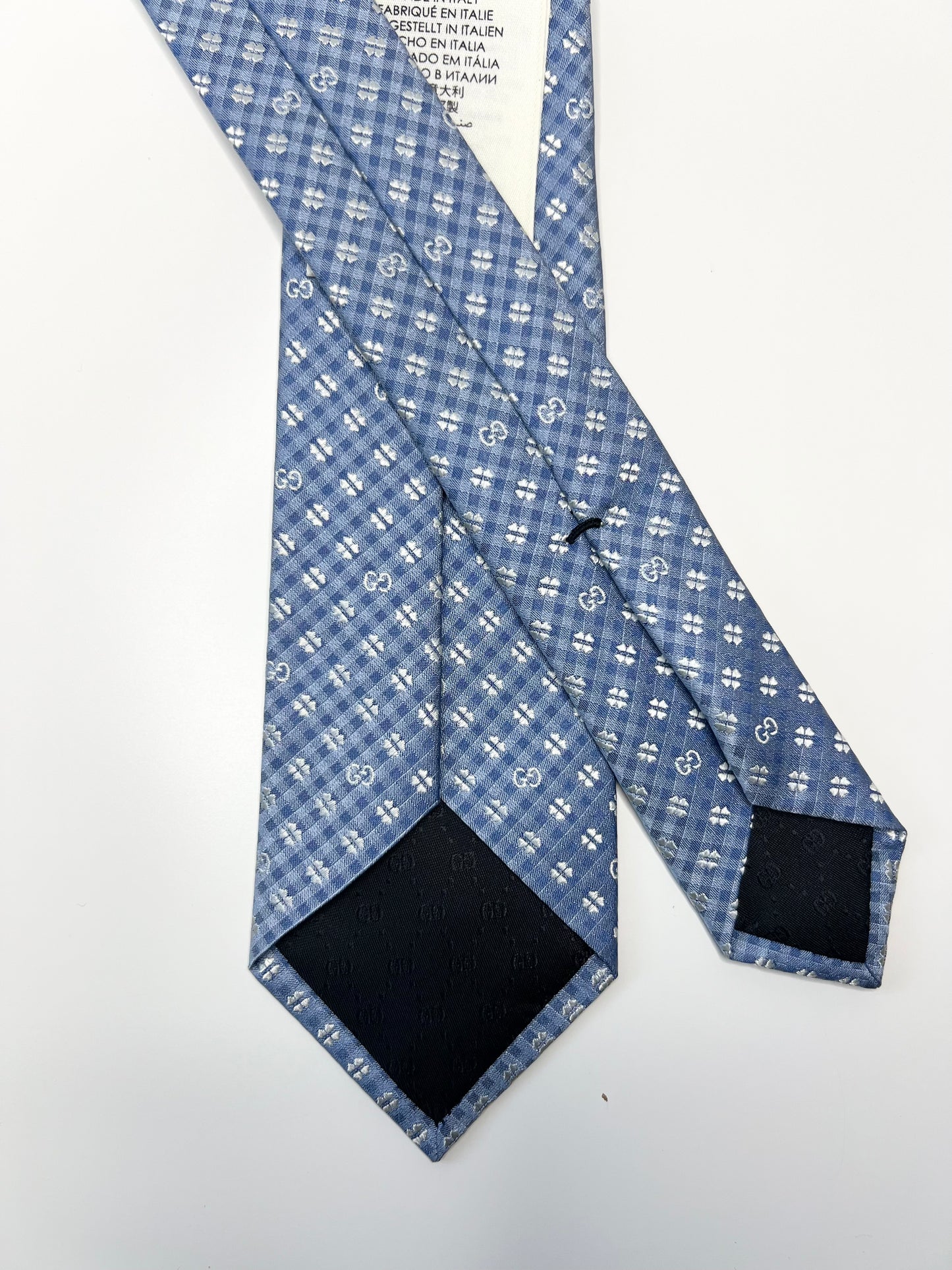 Gucci GG Clover Light Blue Silk Tie