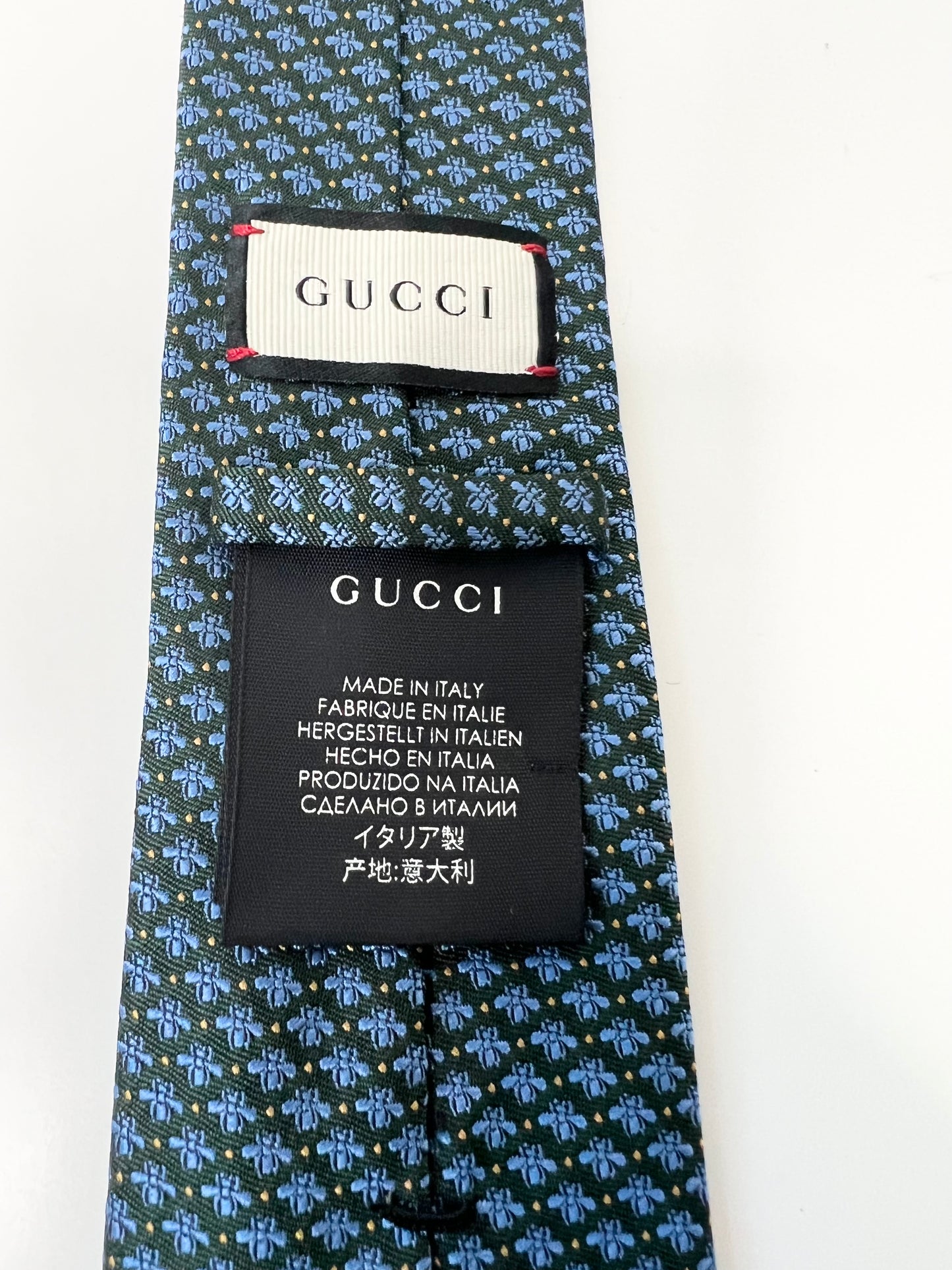 Gucci Green & Blue Bee Silk Tie