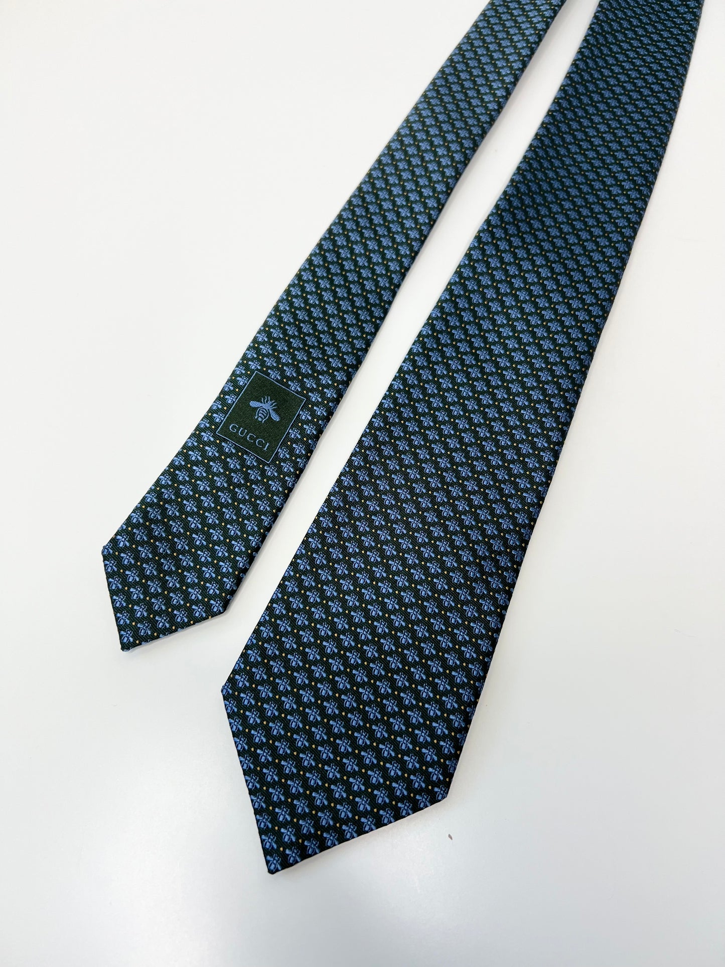 Gucci Green & Blue Bee Silk Tie