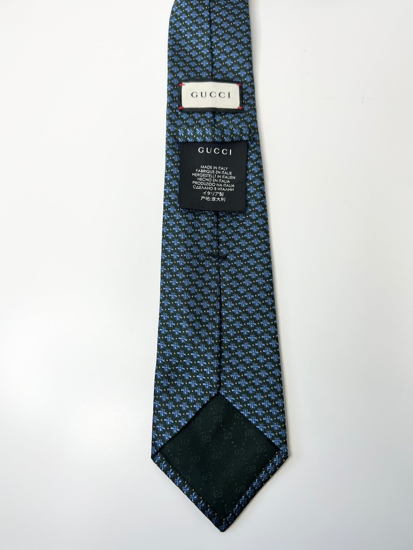 Gucci Green & Blue Bee Silk Tie