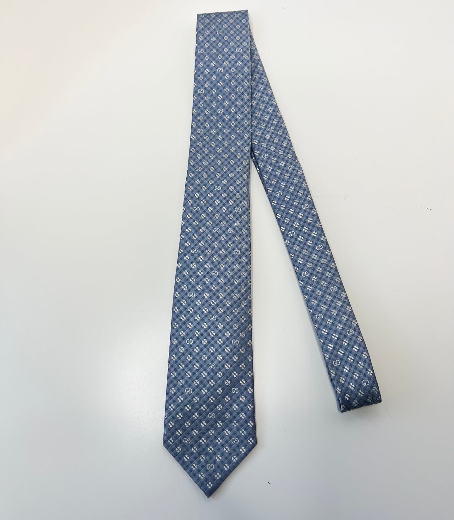 Gucci GG Clover Light Blue Silk Tie