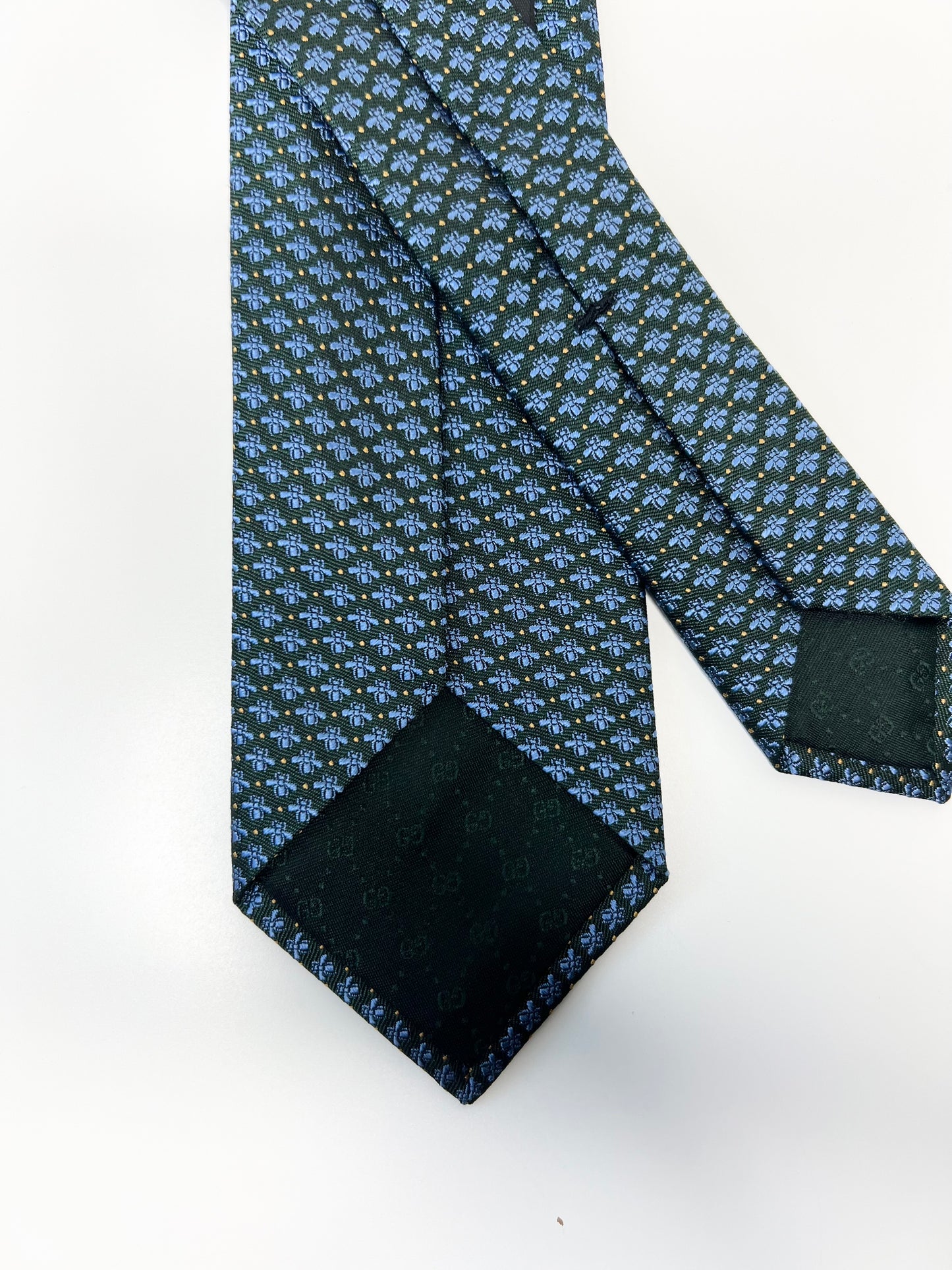 Gucci Green & Blue Bee Silk Tie