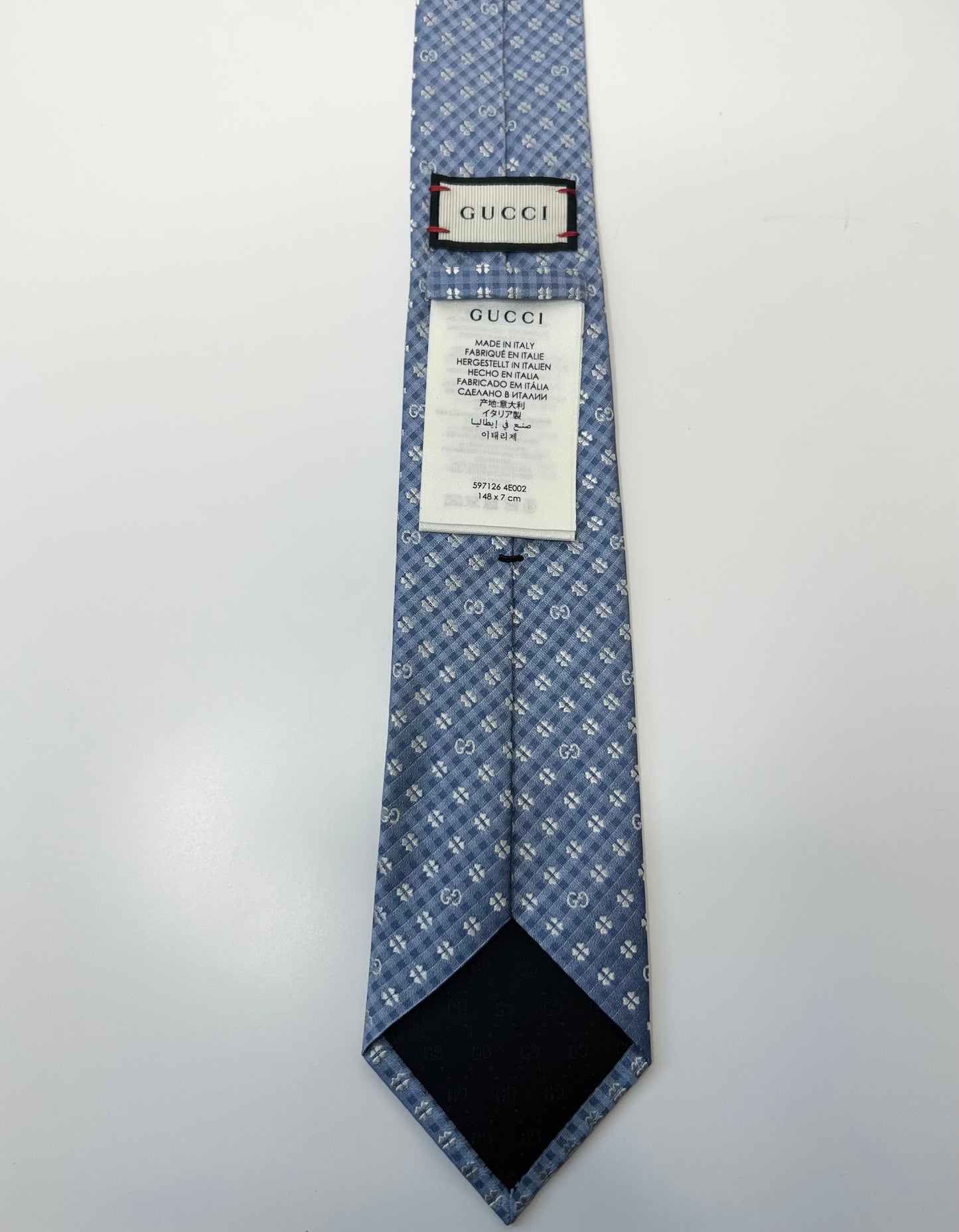 Gucci GG Clover Light Blue Silk Tie