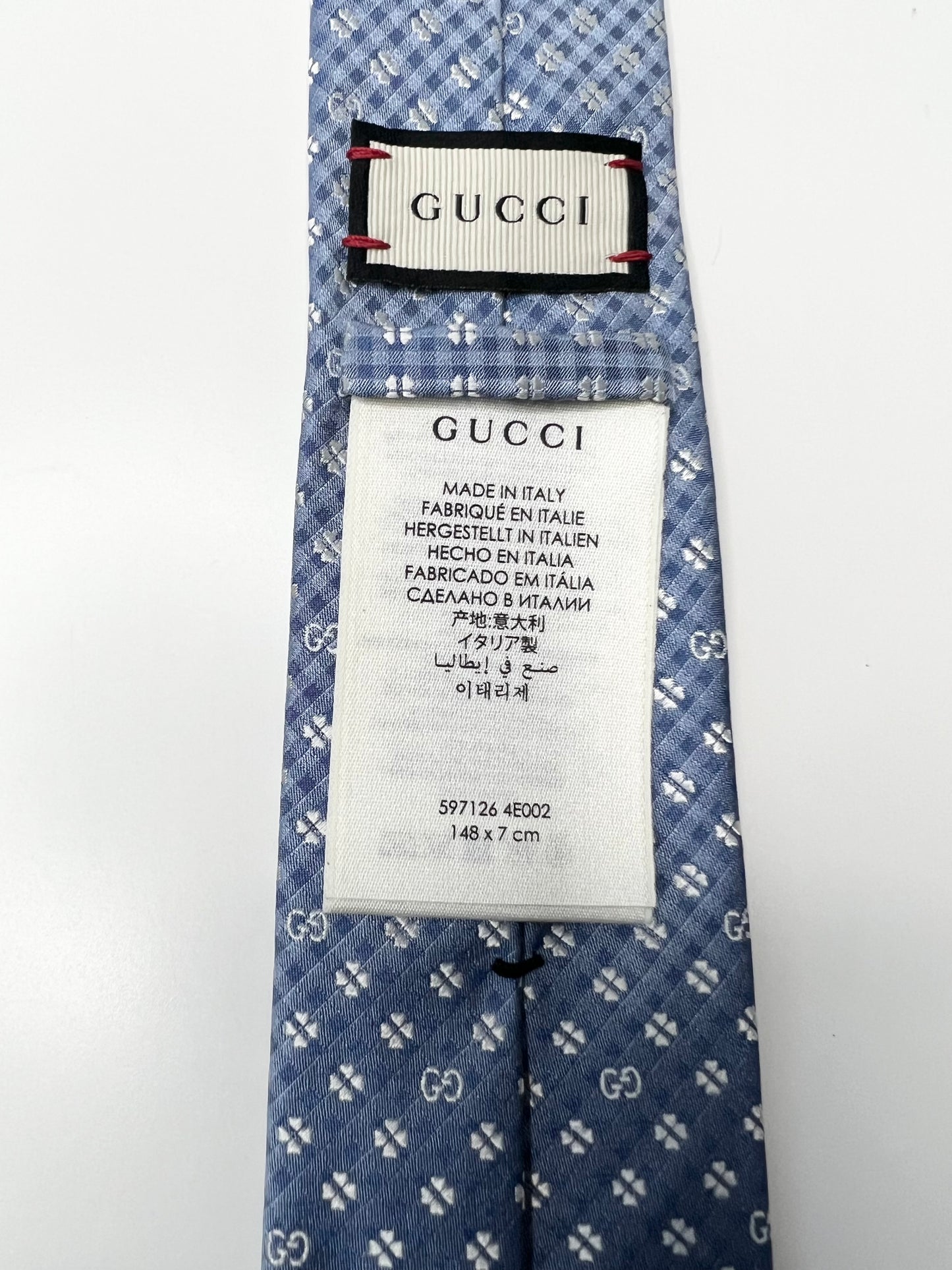 Gucci GG Clover Light Blue Silk Tie