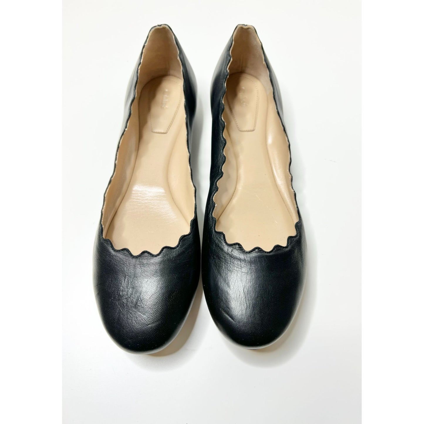 Chloé Lauren Scalloped Leather Ballet Flats, Size 39