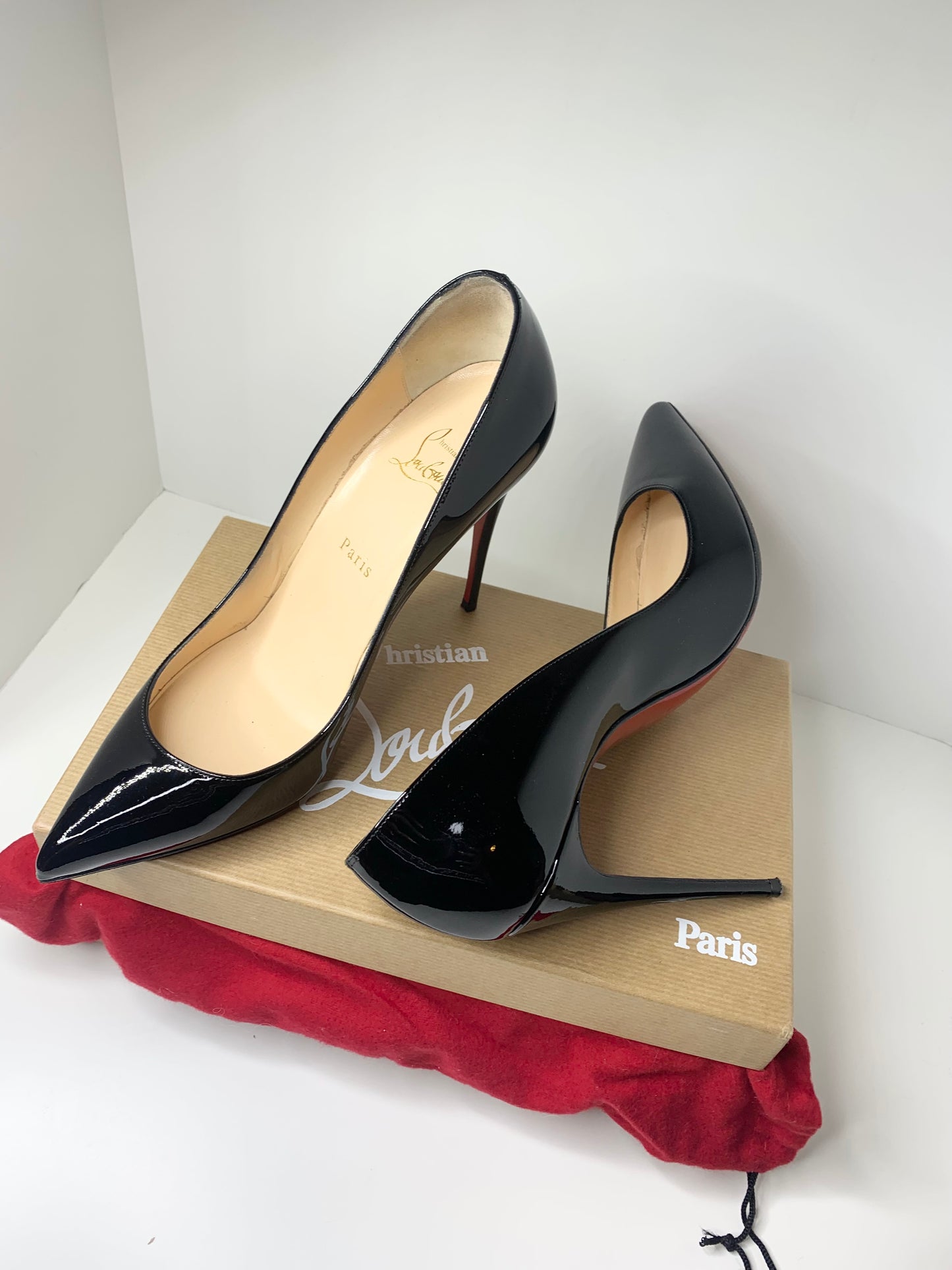 Christian Louboutin Pigalle Follies, Black Patent Size 40