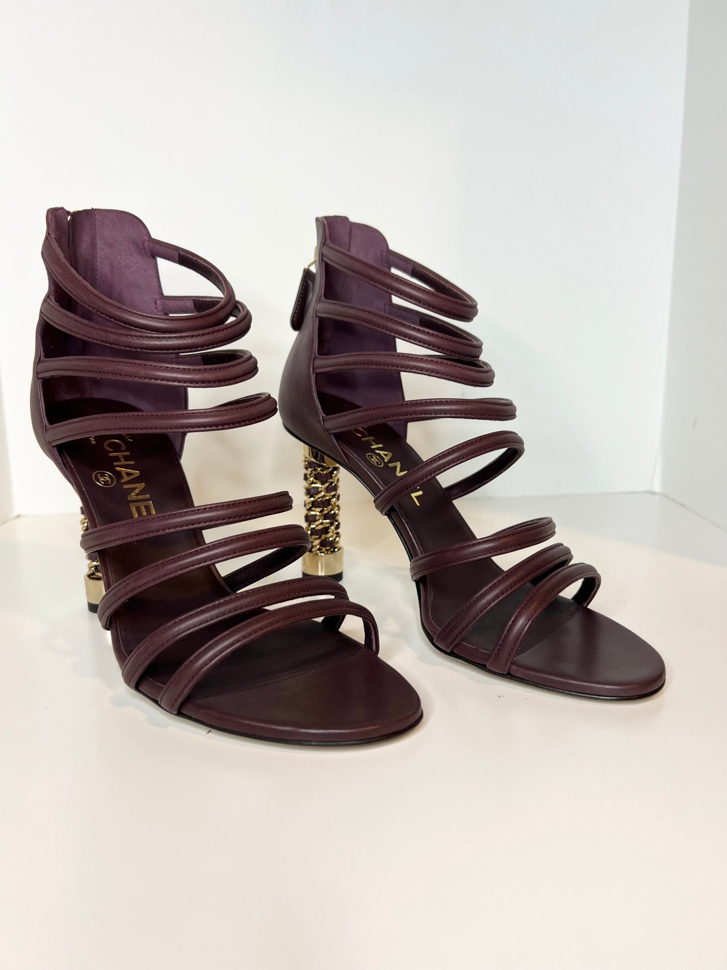 Chanel Tower Cage Burgundy Heels Size 37.5