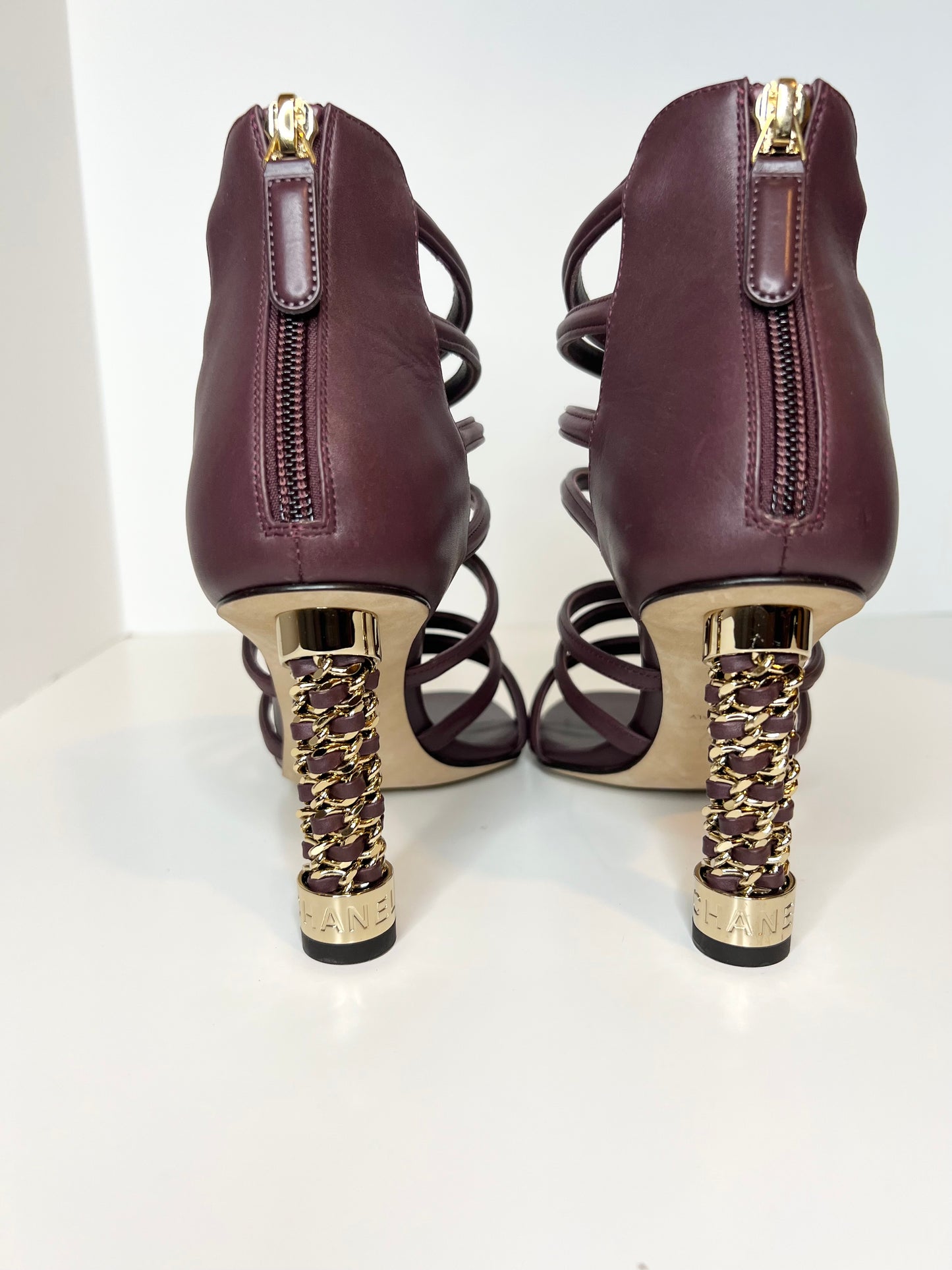 Chanel Tower Cage Burgundy Heels Size 37.5