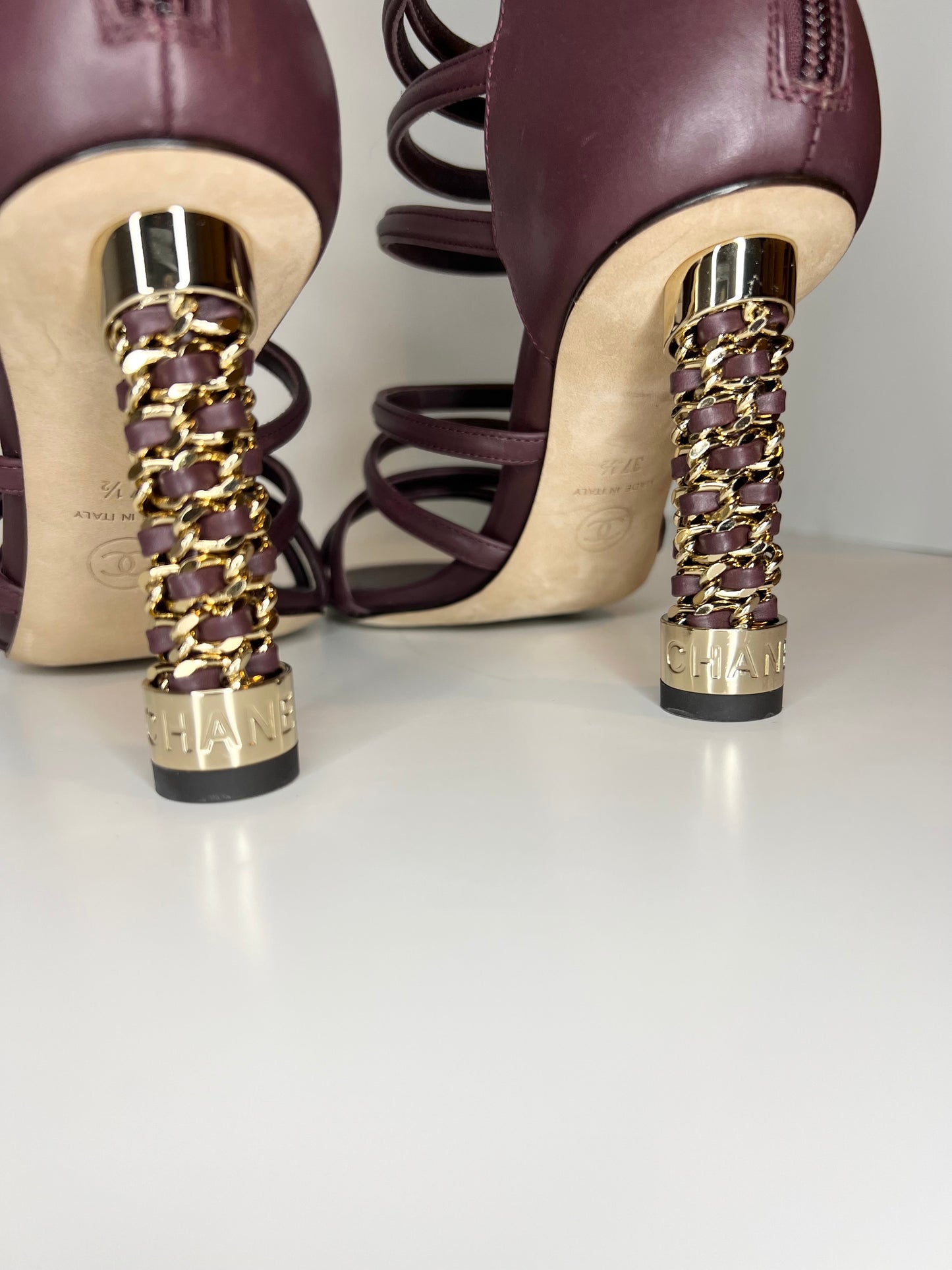 Chanel Tower Cage Burgundy Heels Size 37.5