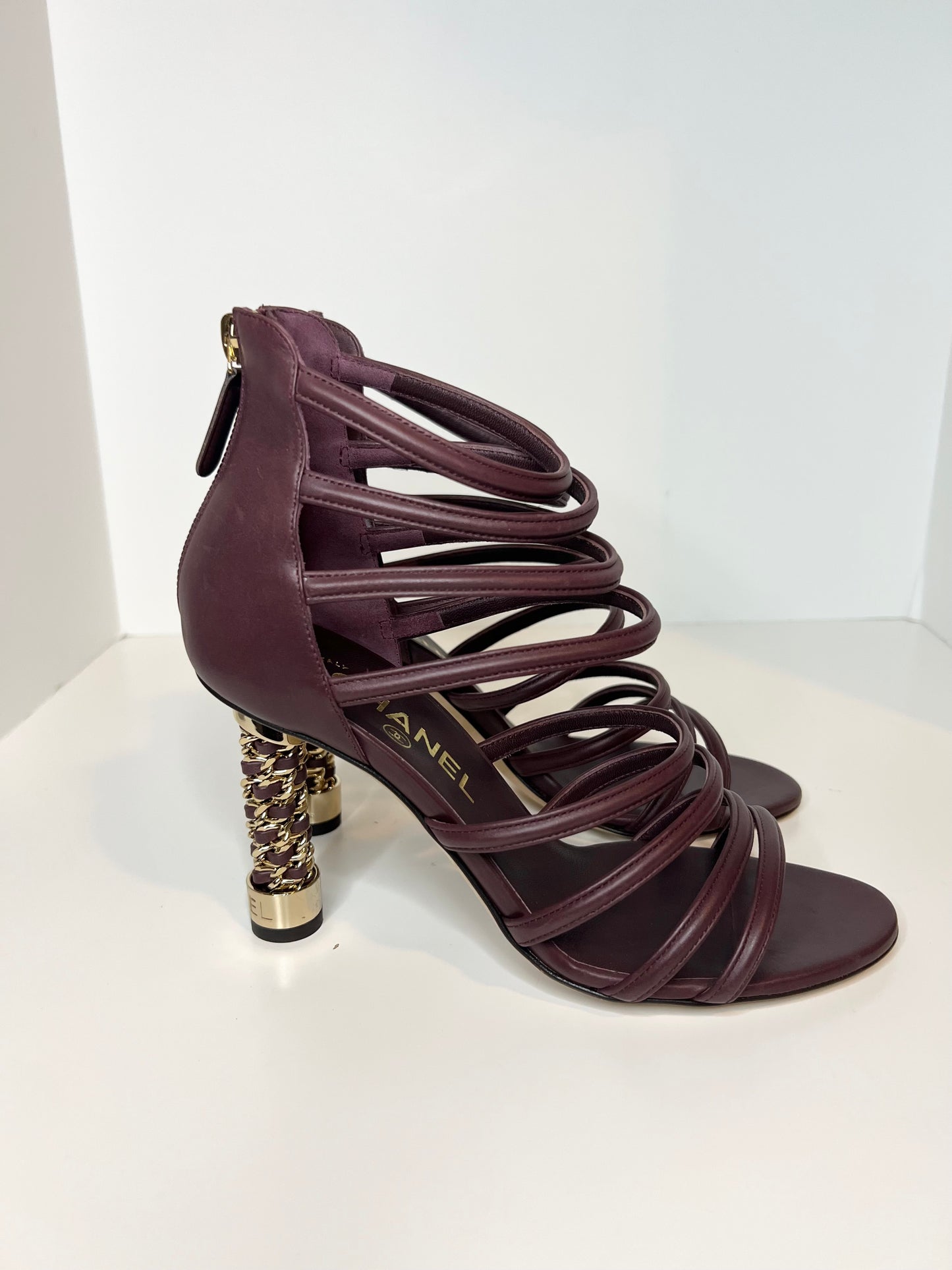 Chanel Tower Cage Burgundy Heels Size 37.5