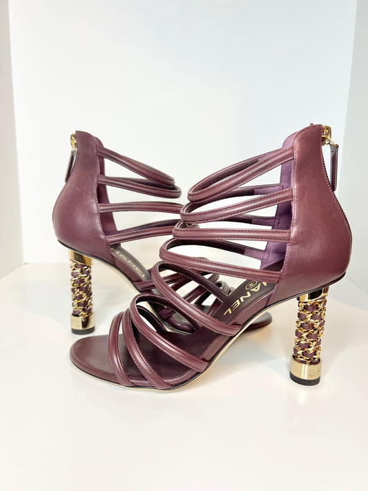 Chanel Tower Cage Burgundy Heels Size 37.5