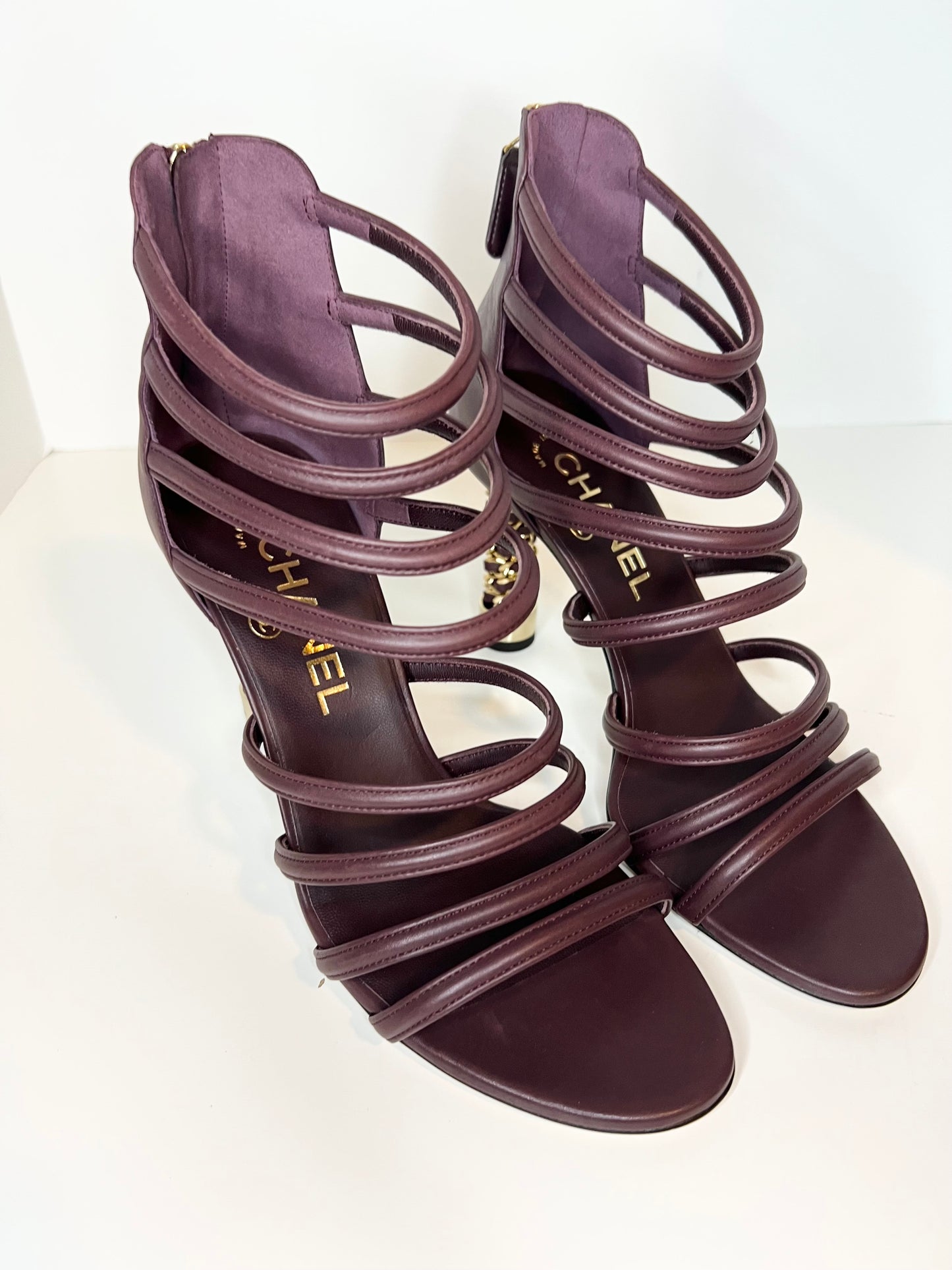 Chanel Tower Cage Burgundy Heels Size 37.5